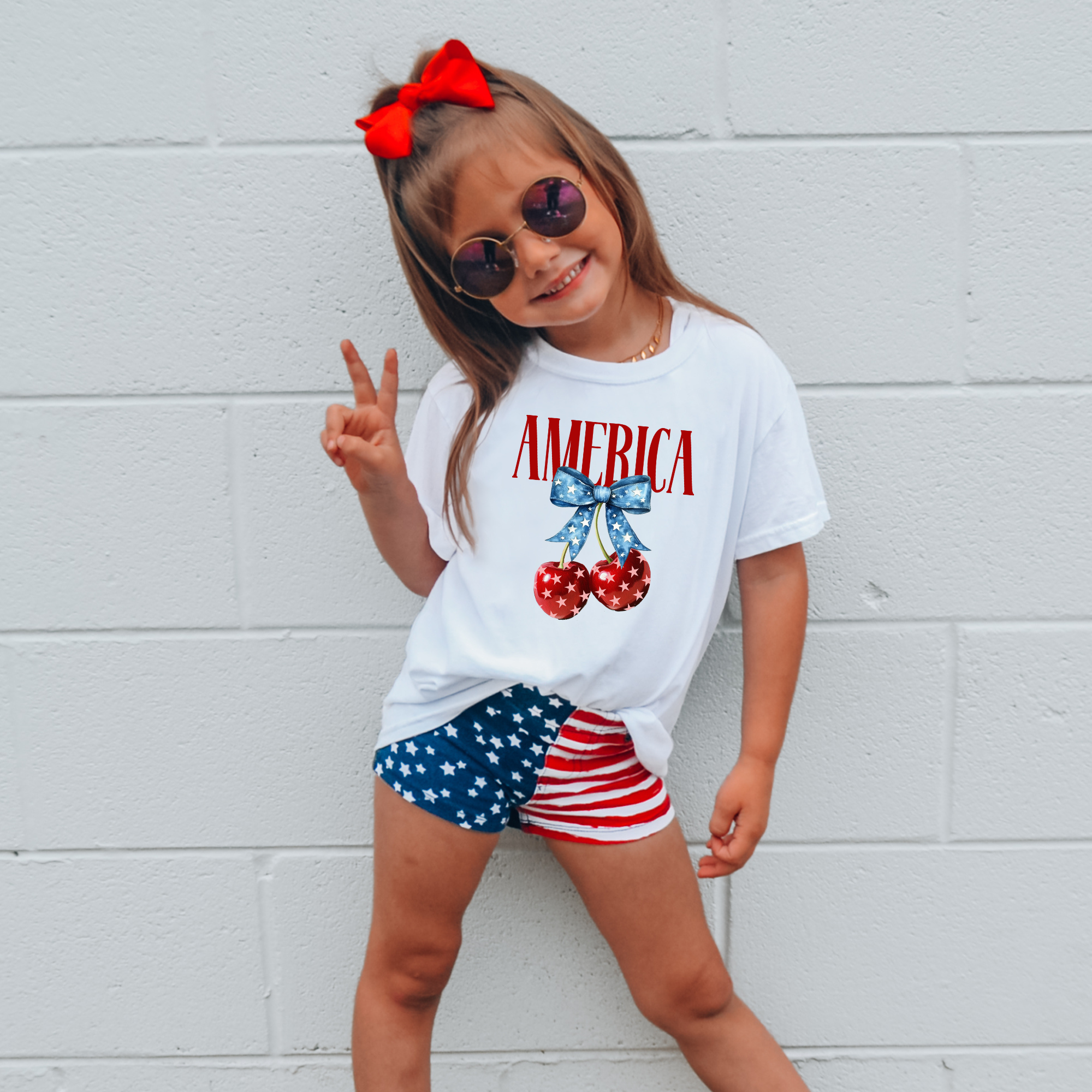 America Cherries T-Shirt | Girls 4th of July T-Shirt