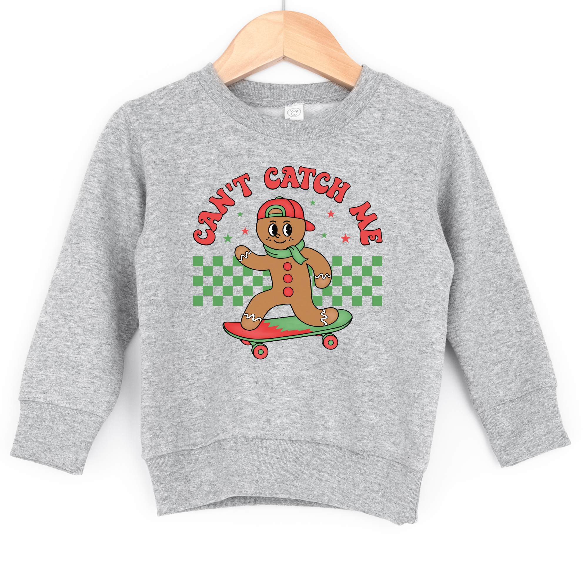 Can't catch me gingerbread man Christmas crewneck sweatshirt for toddlers and kids