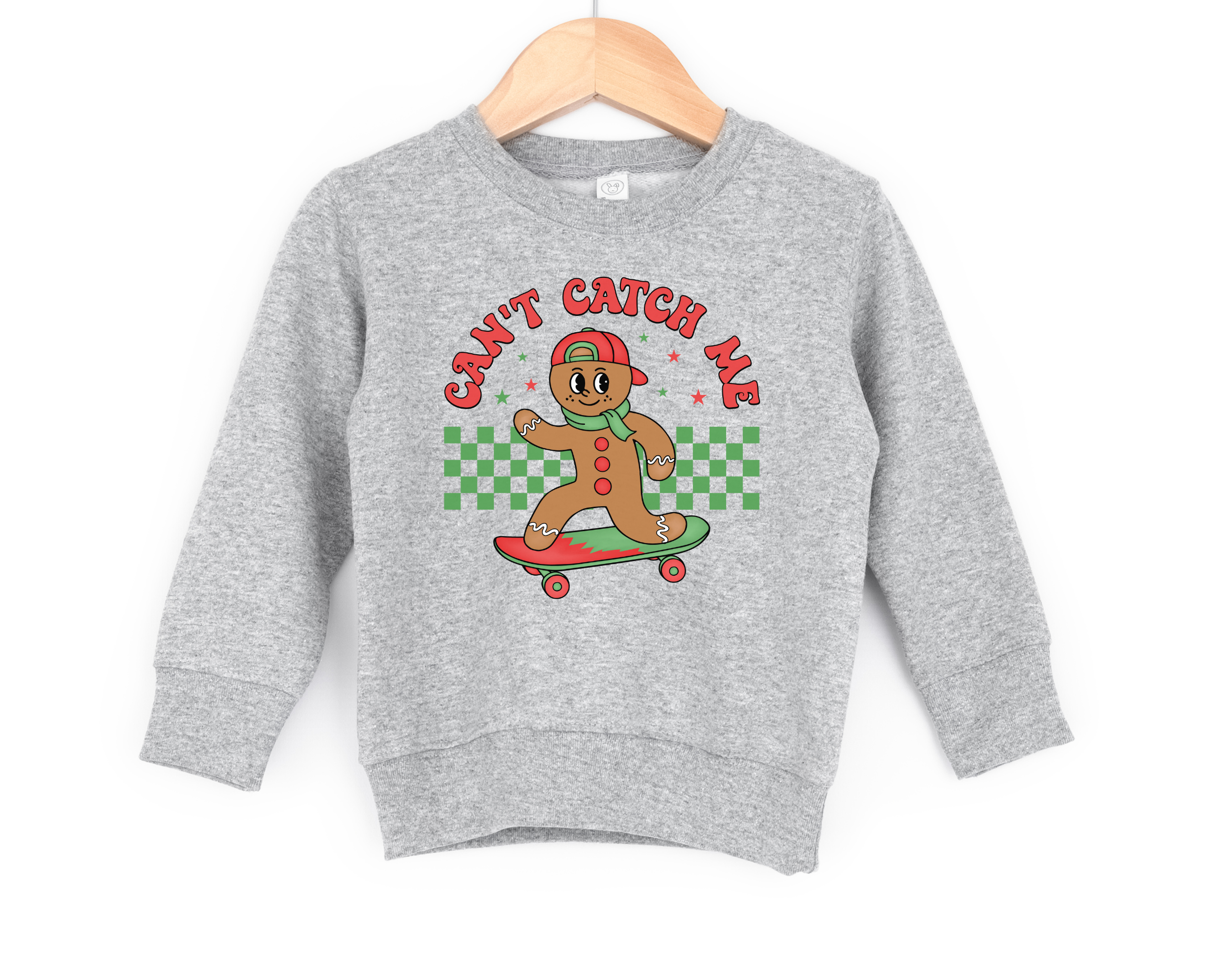 Can't catch me gingerbread man Christmas crewneck sweatshirt for toddlers and kids