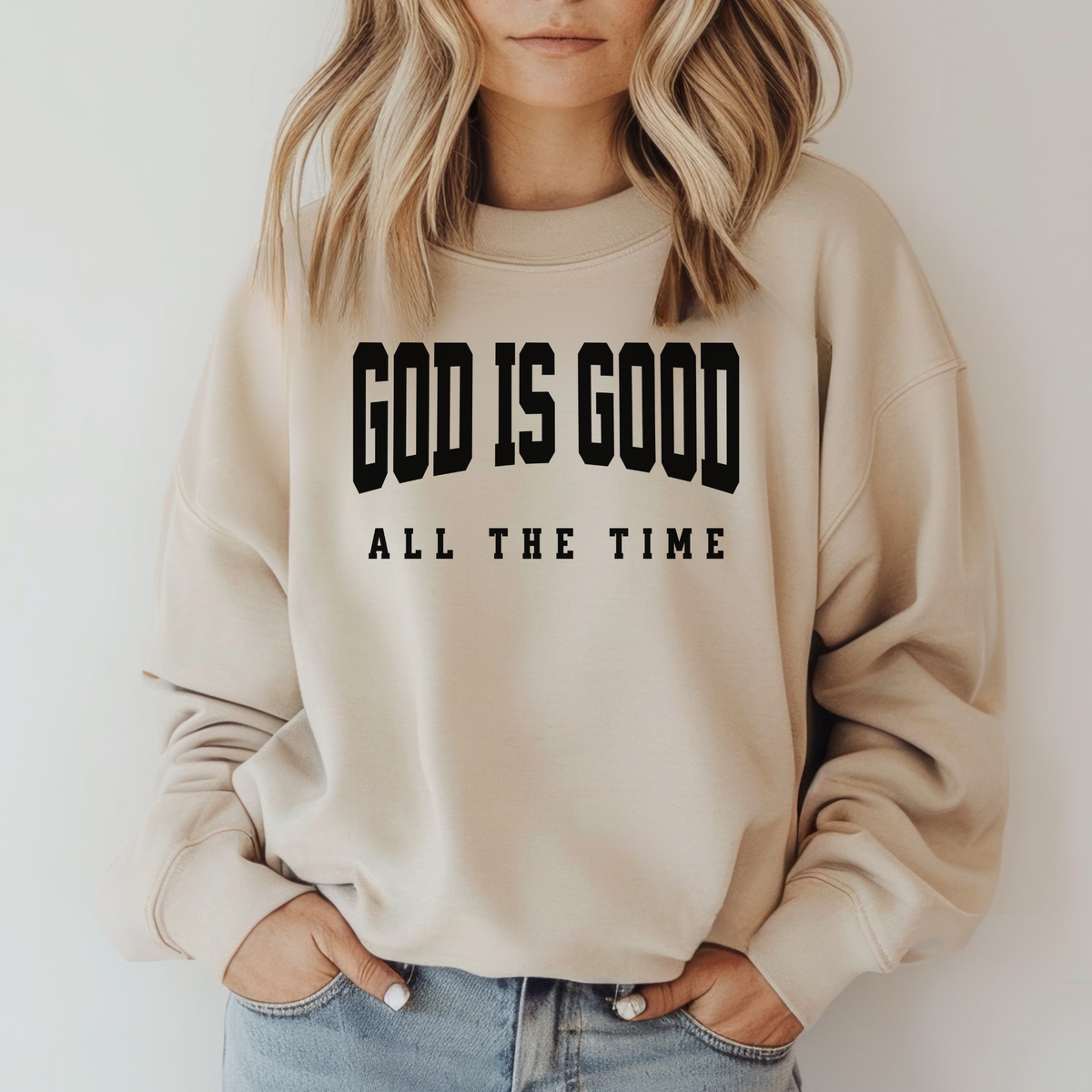 Sand god is good shirt in a unisex pullover crewneck