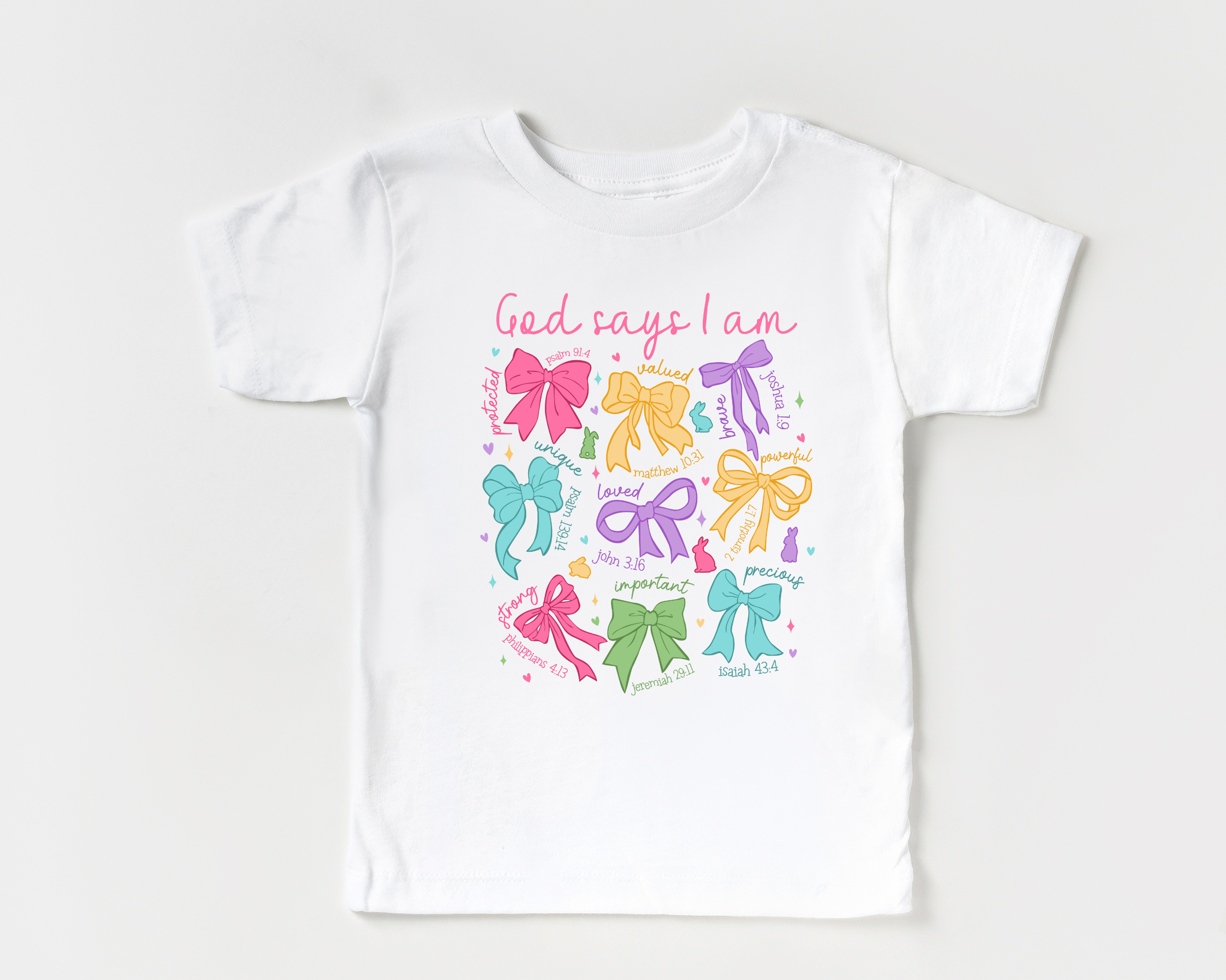 God says I am shirt with coquette bows for toddler girls