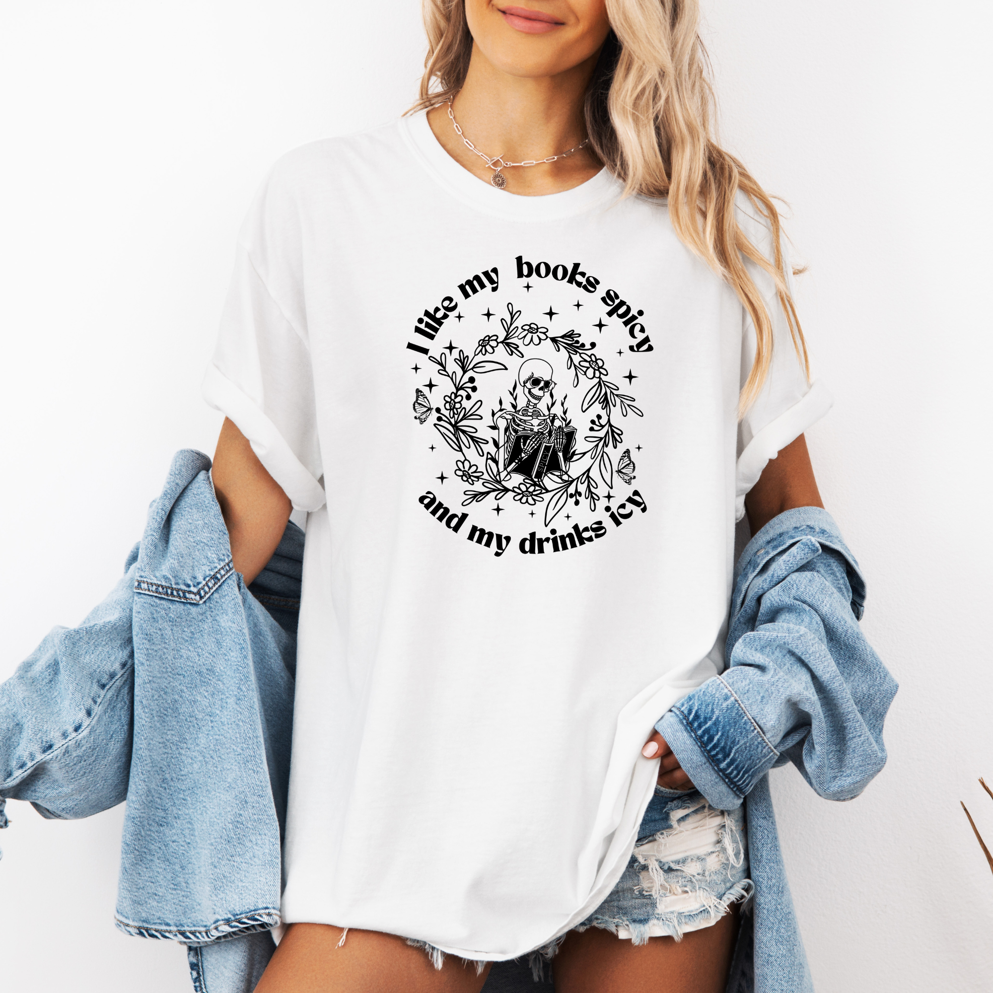 I like my books spicy and my drinks icy t-shirt | Bookish Shirt