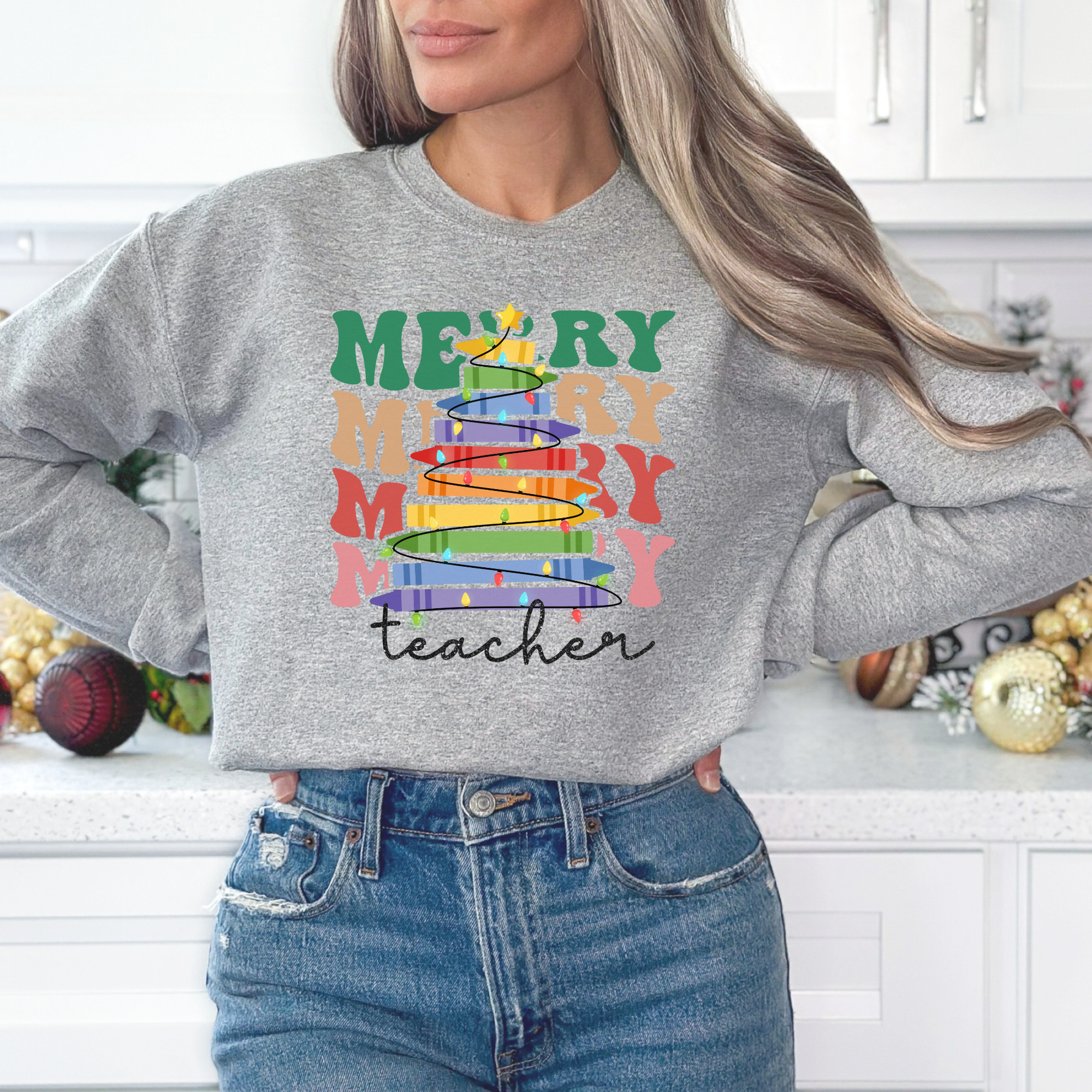 Merry Teacher Sweatshirt | Teacher Christmas Sweatshirt