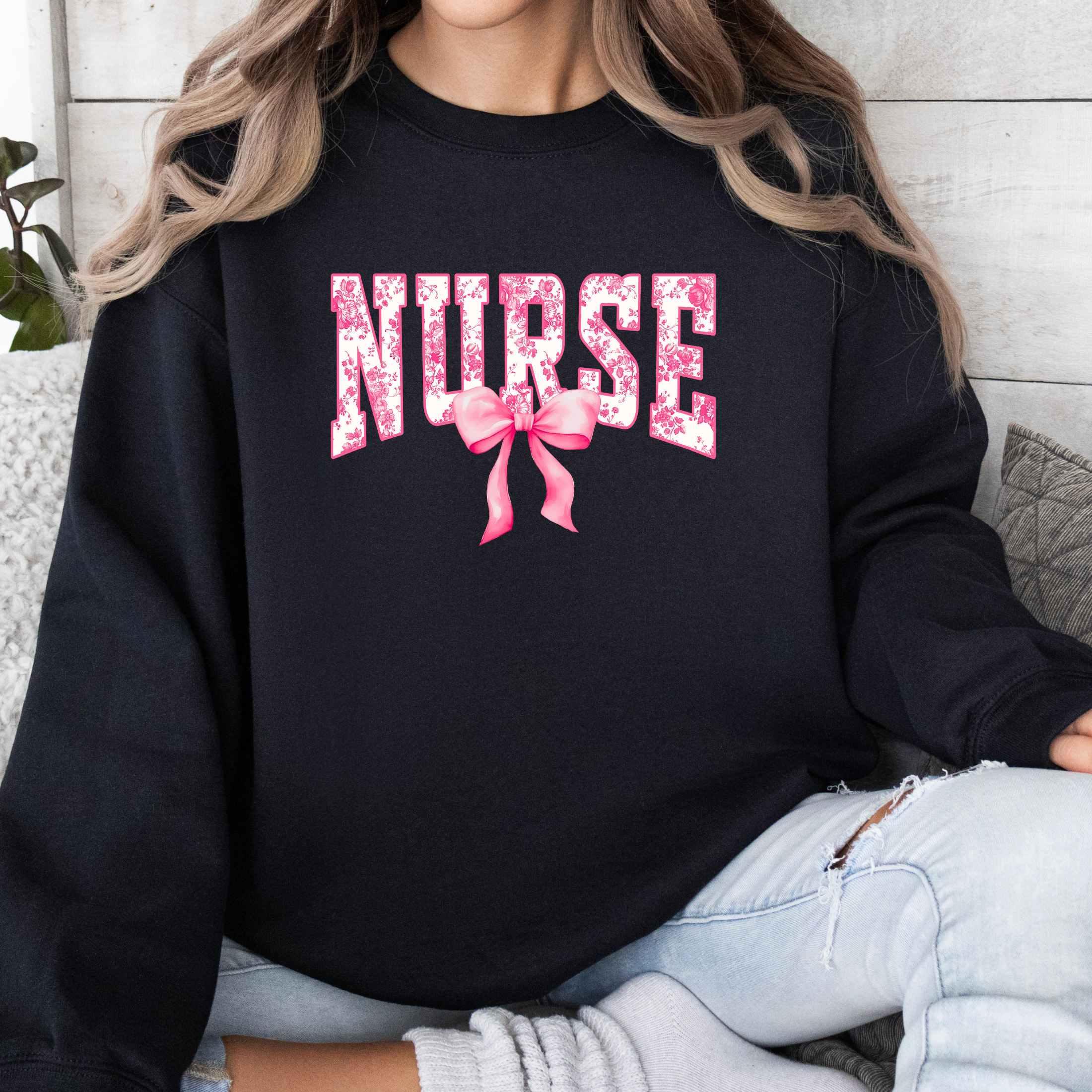 Nurse sweatshirt | Pink Coquette Bow