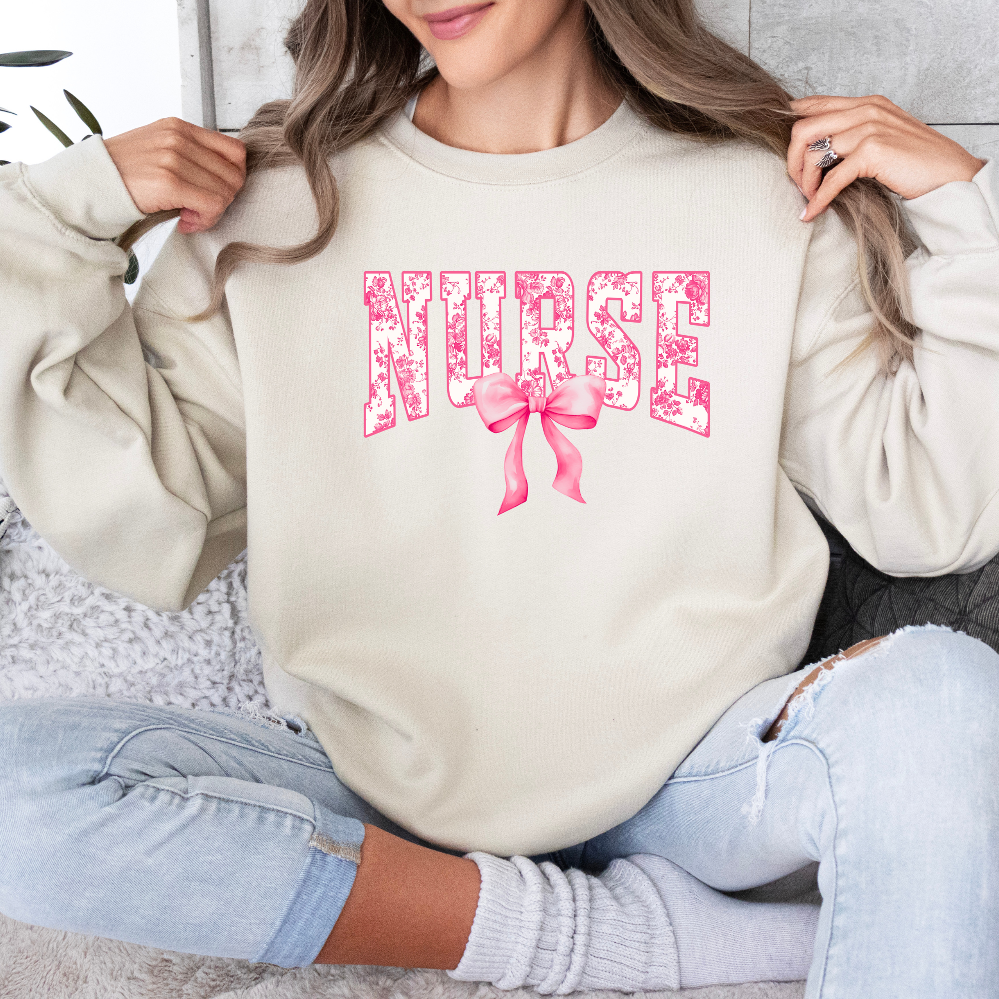 Nurse sweatshirt | Pink Coquette Bow