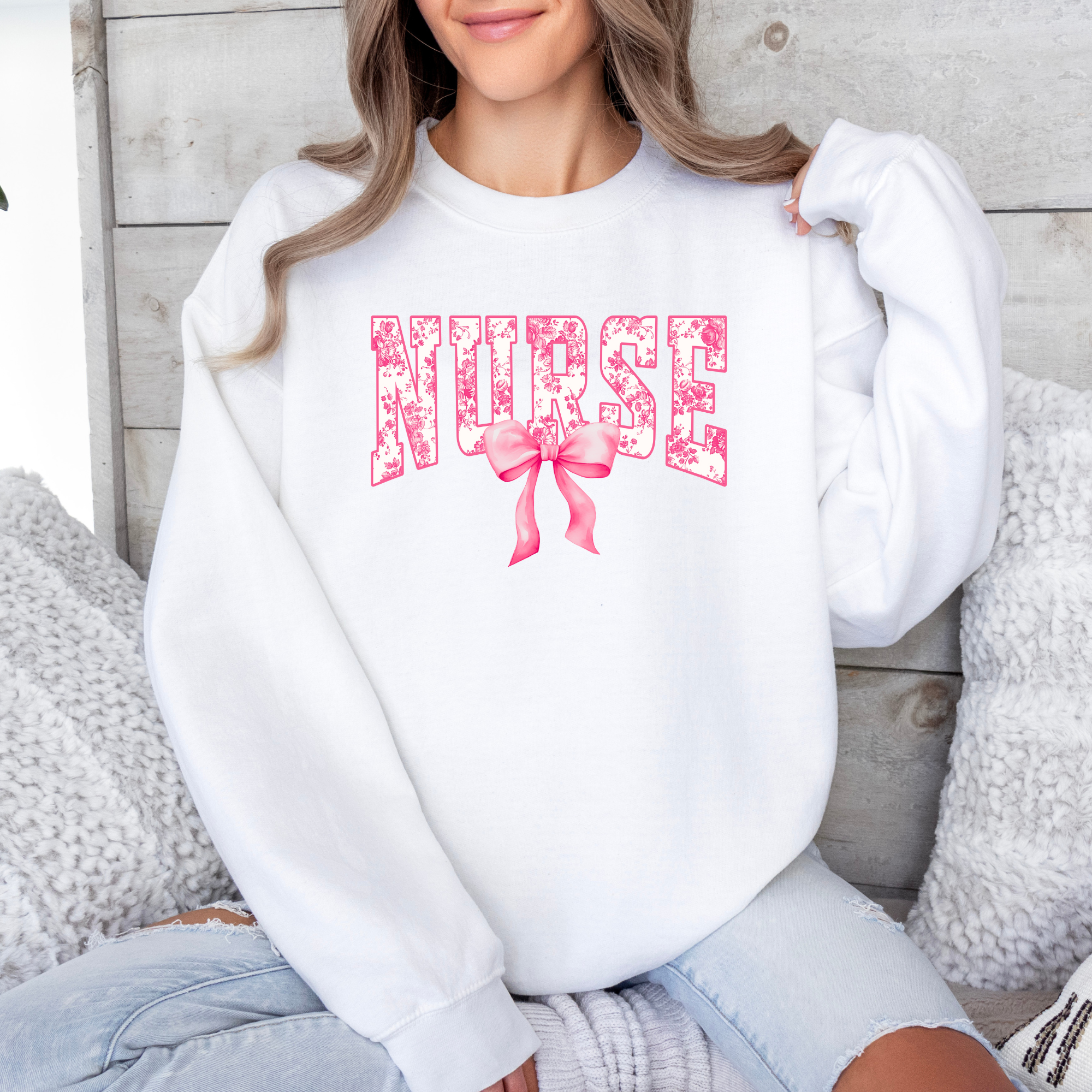 Nurse sweatshirt | Pink Coquette Bow