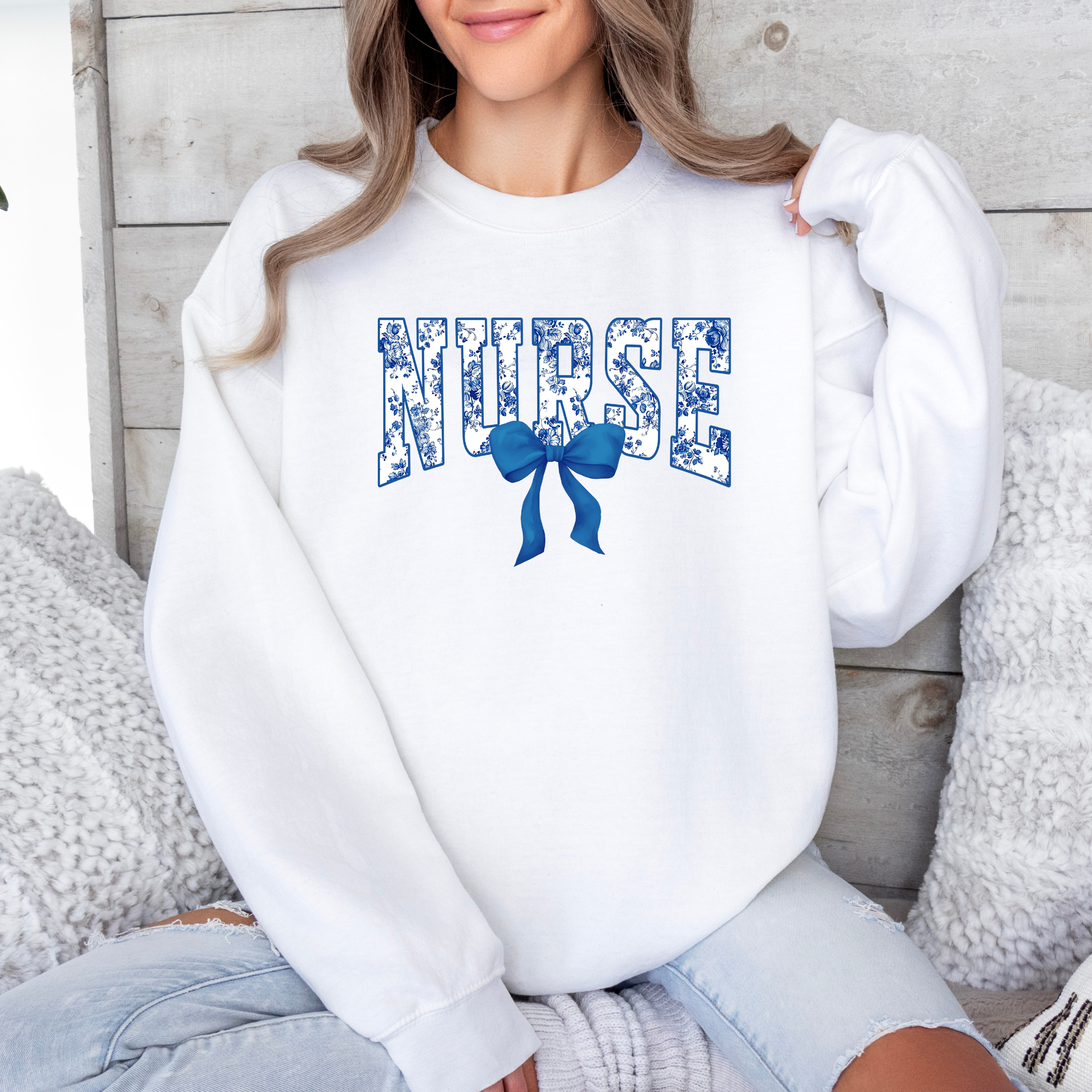 Nurse sweatshirt | Blue Coquette Bow