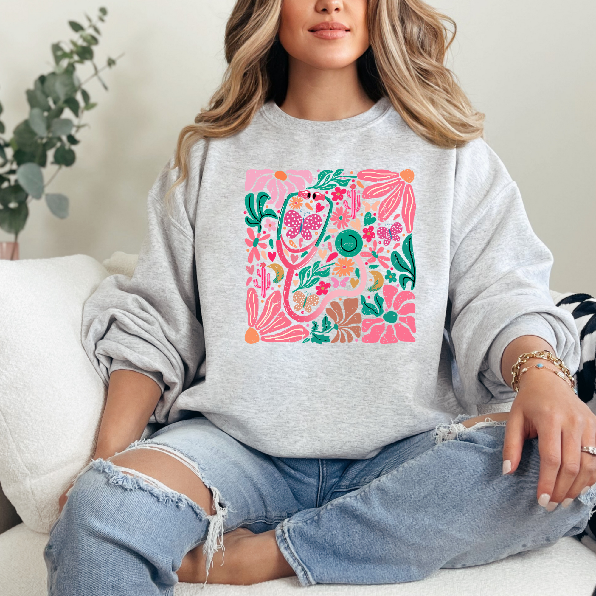 Retro Nurse Sweatshirt | Floral Healthcare Sweatshirt