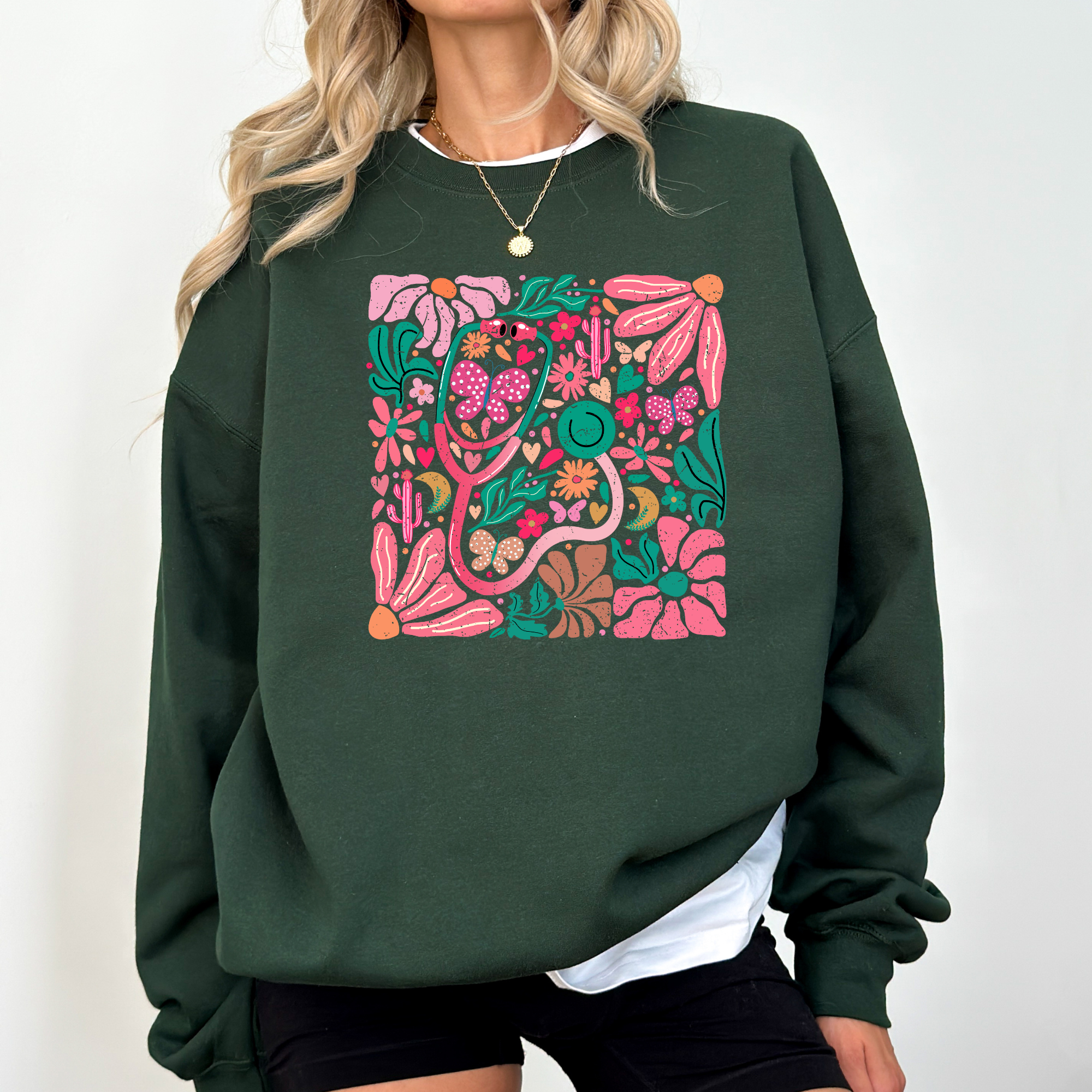 Retro Nurse Sweatshirt | Floral Healthcare Sweatshirt