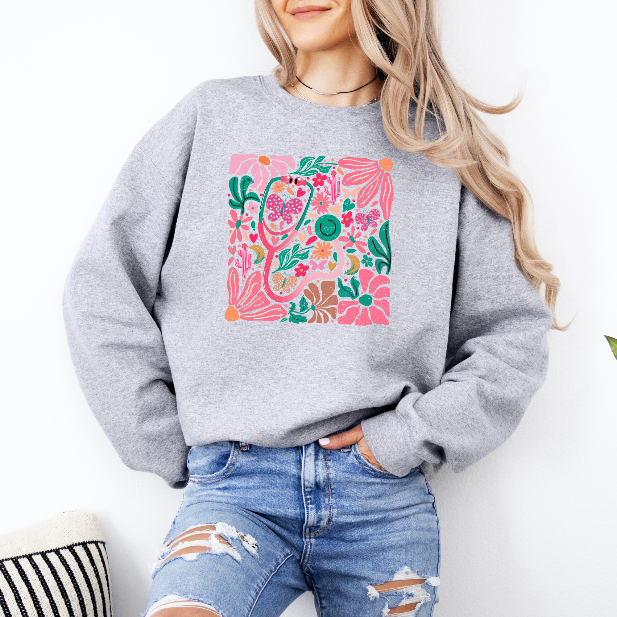 Retro Nurse Sweatshirt | Floral Healthcare Sweatshirt