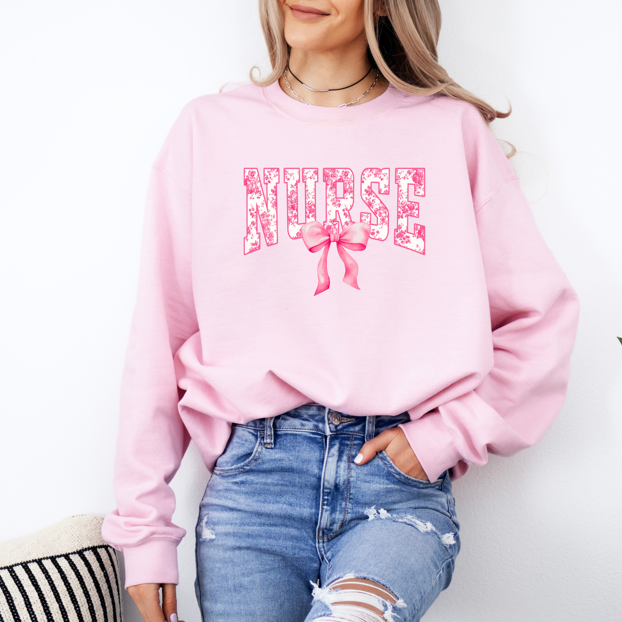Nurse sweatshirt | Pink Coquette Bow