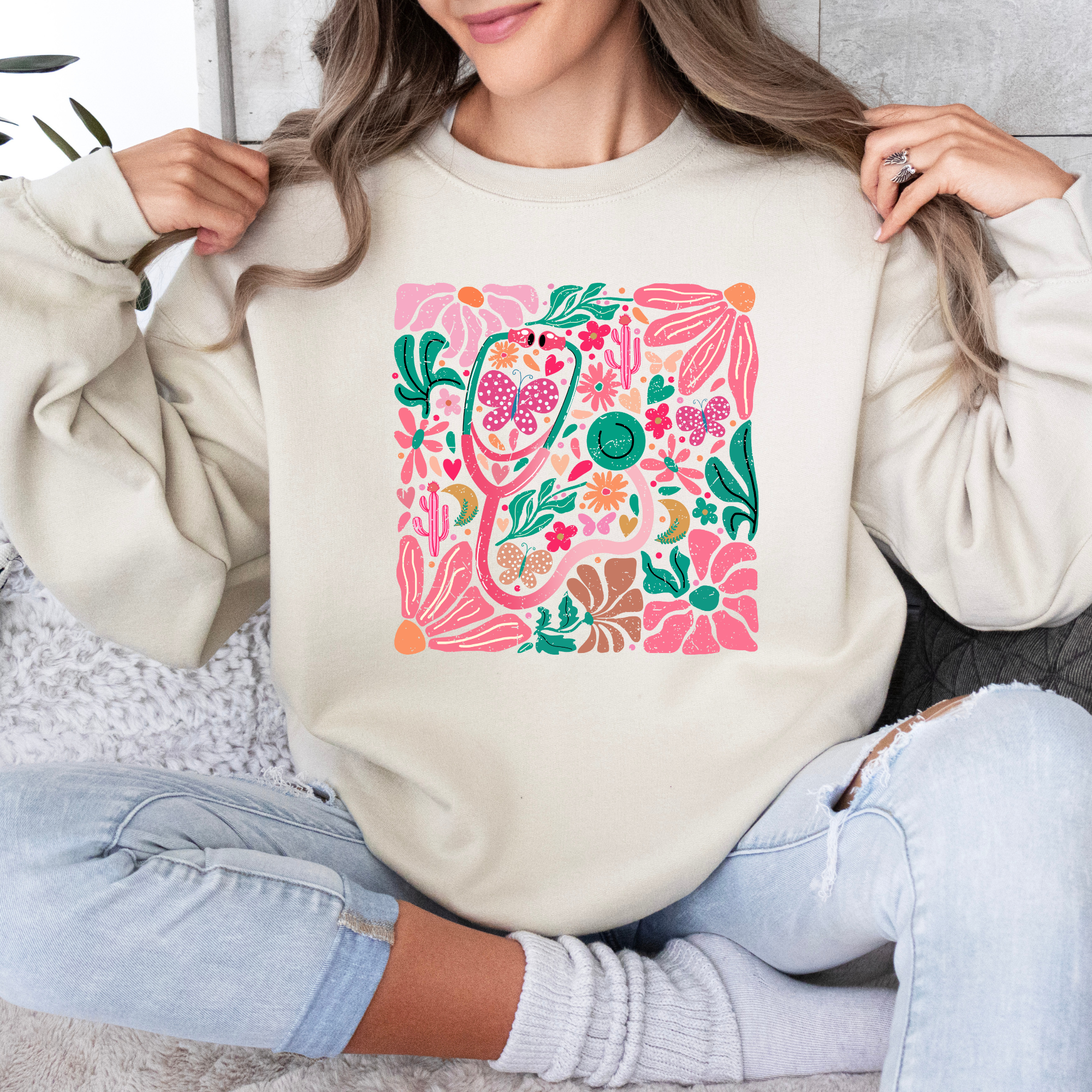 Retro Nurse Sweatshirt | Floral Healthcare Sweatshirt