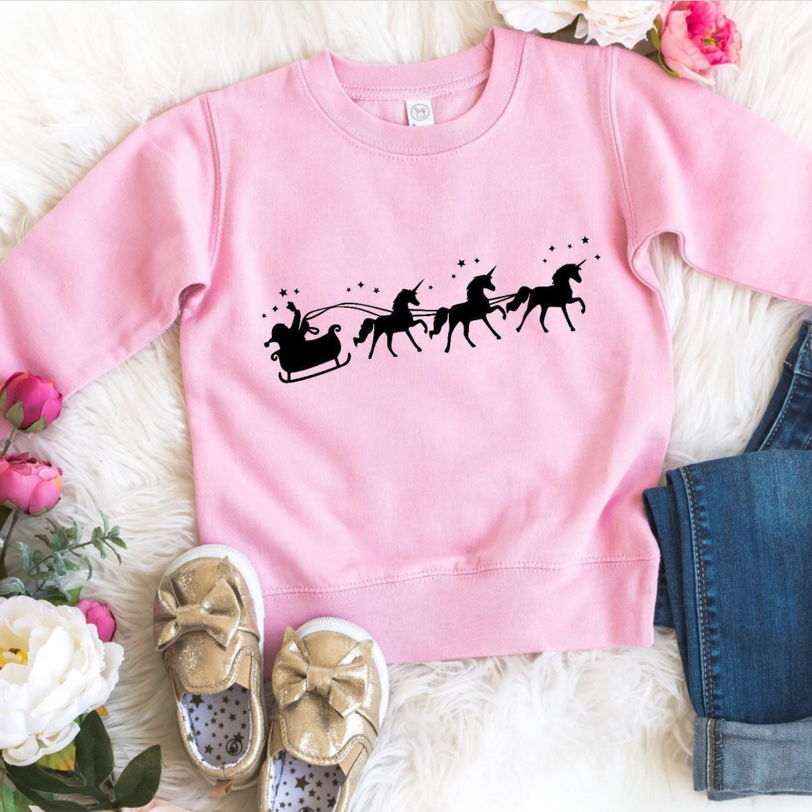 Unicorn Santa Sleigh Sweatshirt | Kids Christmas Sweatshirt