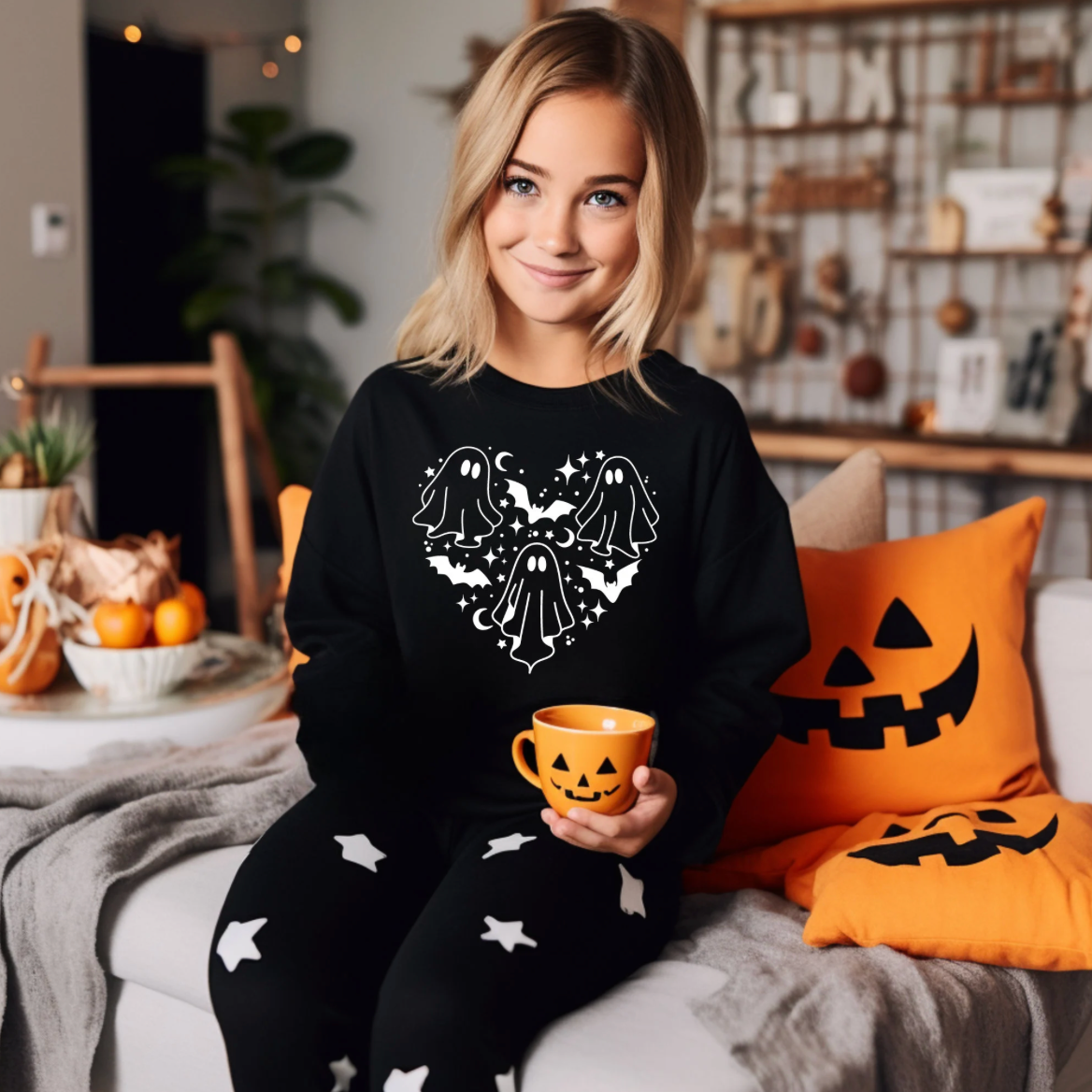 Ghost Heart Halloween Sweatshirt | Kids Halloween Sweatshirt