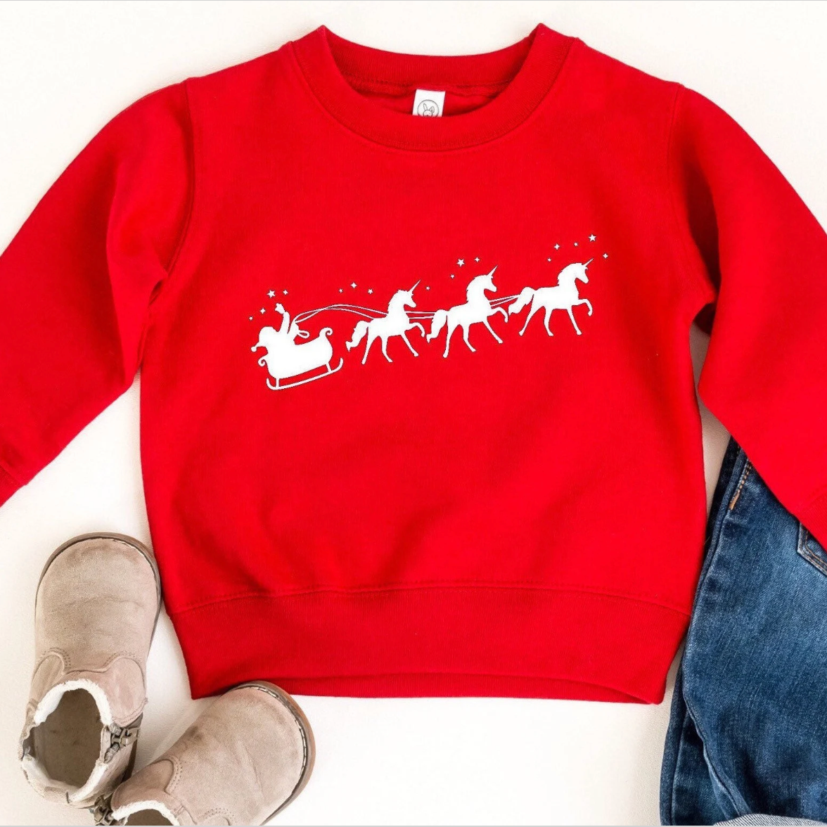 Unicorn Santa Sleigh Sweatshirt | Kids Christmas Sweatshirt