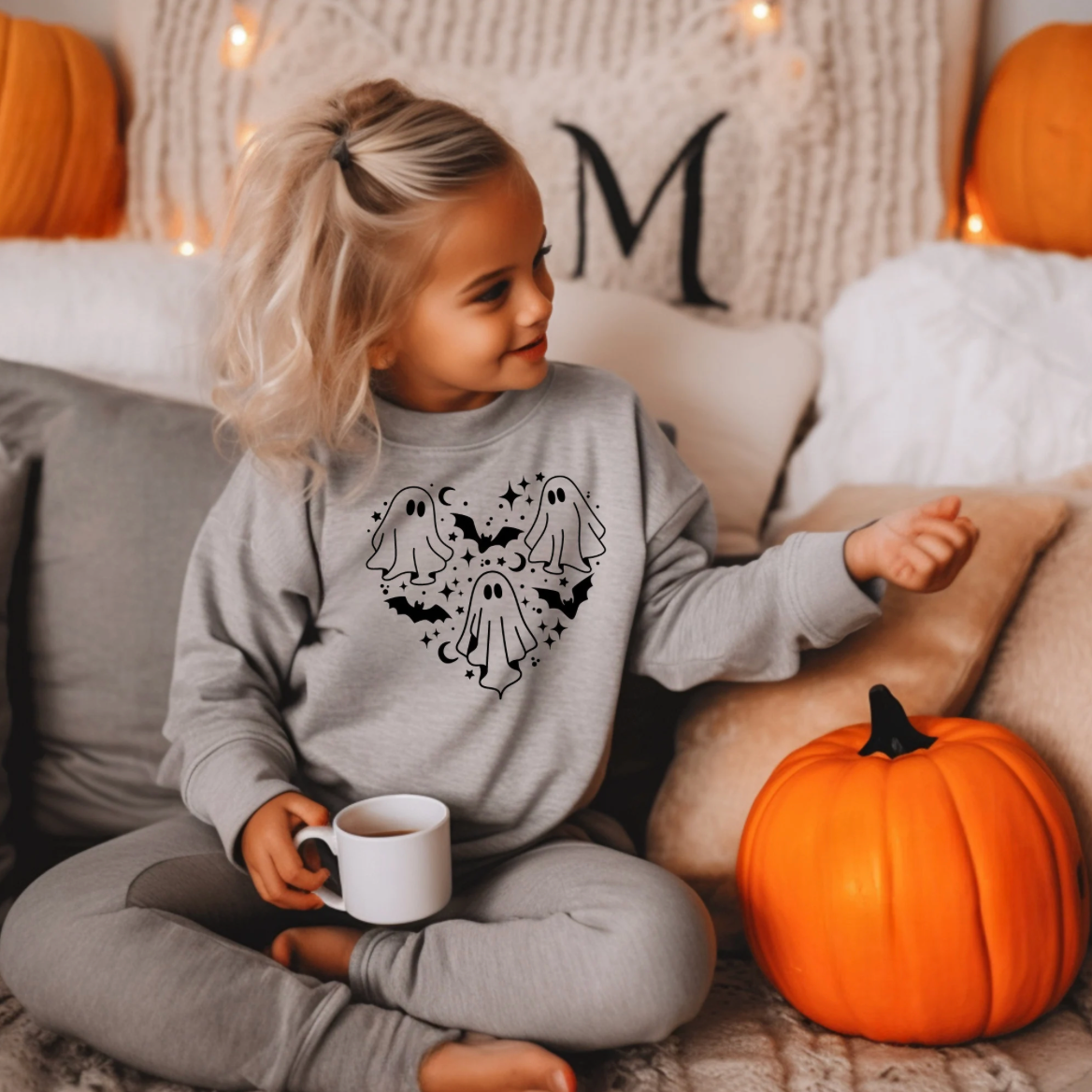 Ghost Heart Halloween Sweatshirt | Kids Halloween Sweatshirt