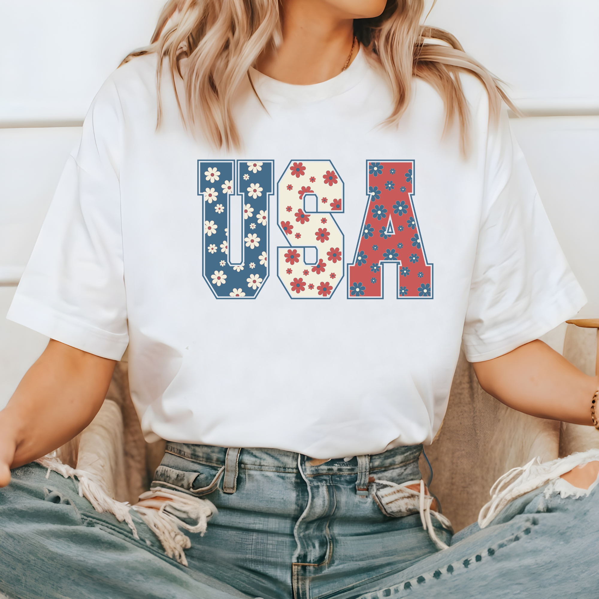 Retro USA 4th of July T-Shirt | Womens Patriotic Shirt