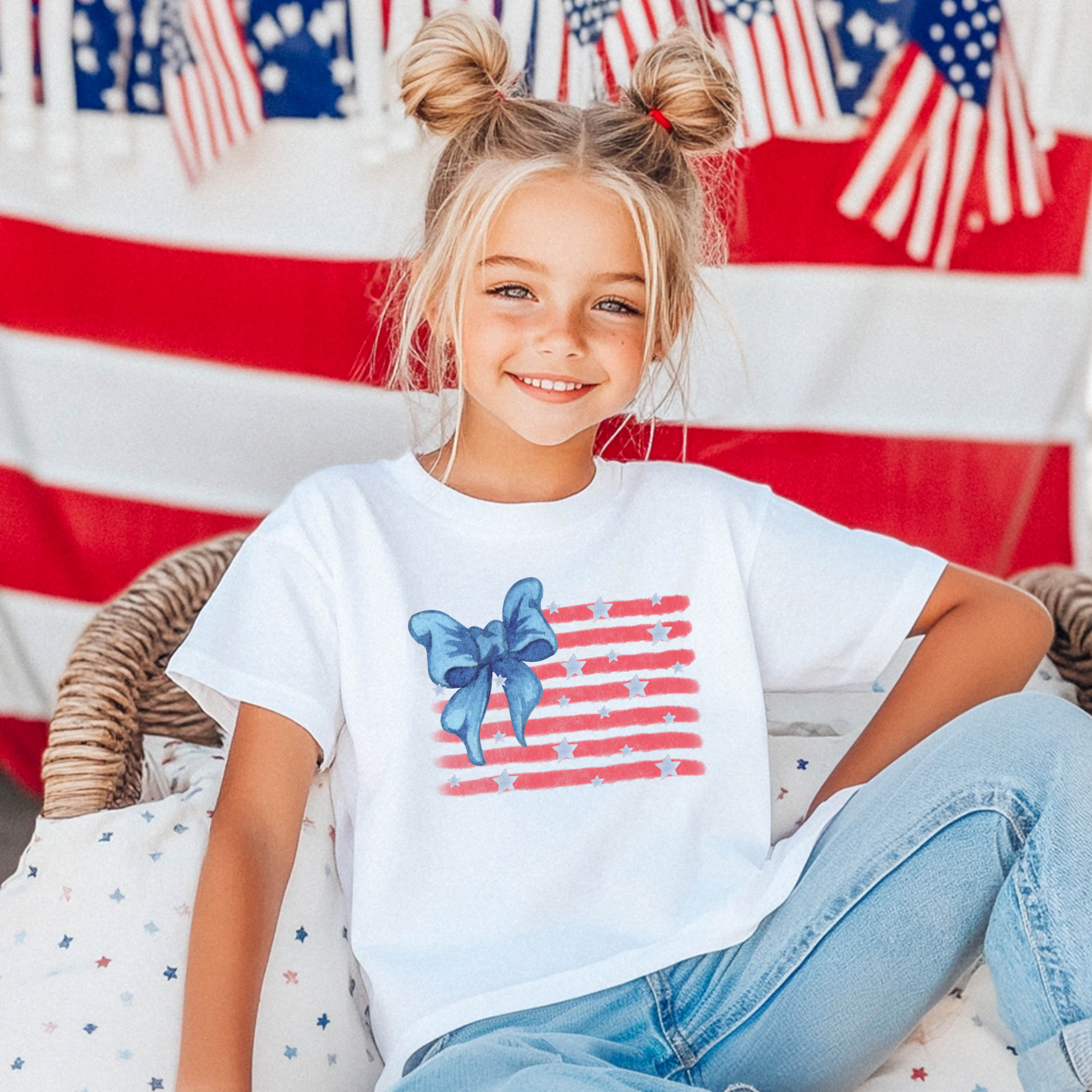 Watercolor American Flag Shirt | Girls Patriotic Shirt