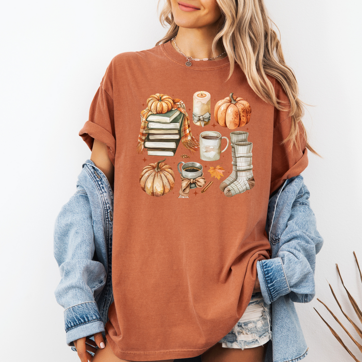 Hello Fall T-Shirt For Women - Pumpkin Buffalo Plaid Truck Graphic Tee, Thanksgiving Autumn Short Sleeve Casual Top, Grey