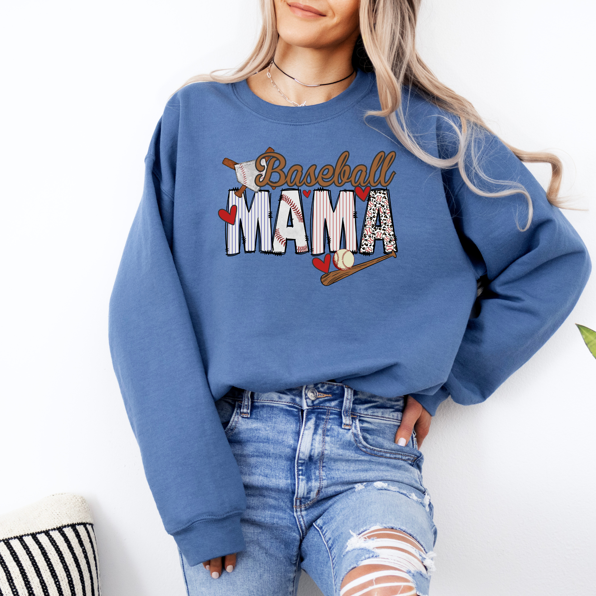 Baseball mama patterned-- adult sweatshirt