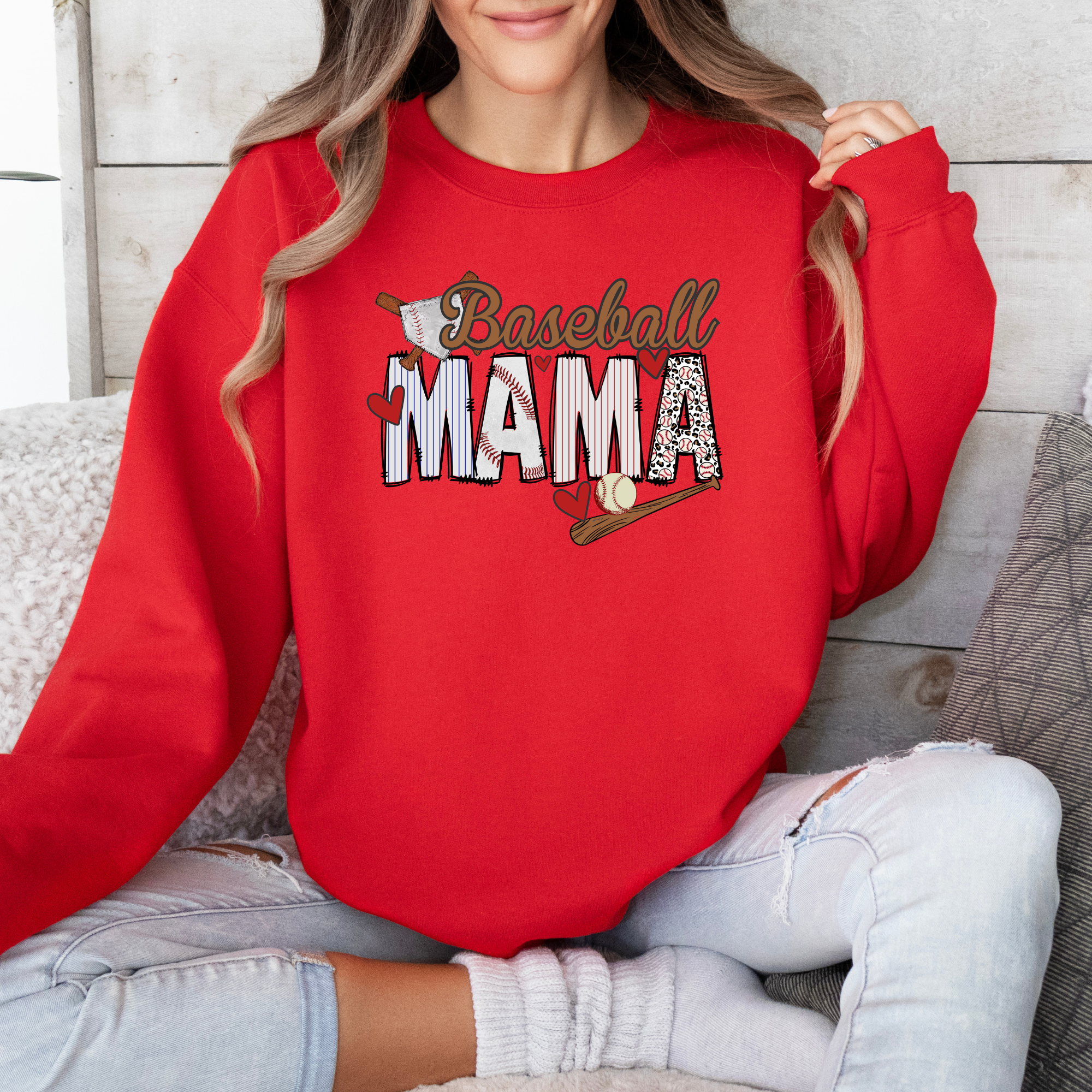 Baseball mama patterned-- adult sweatshirt