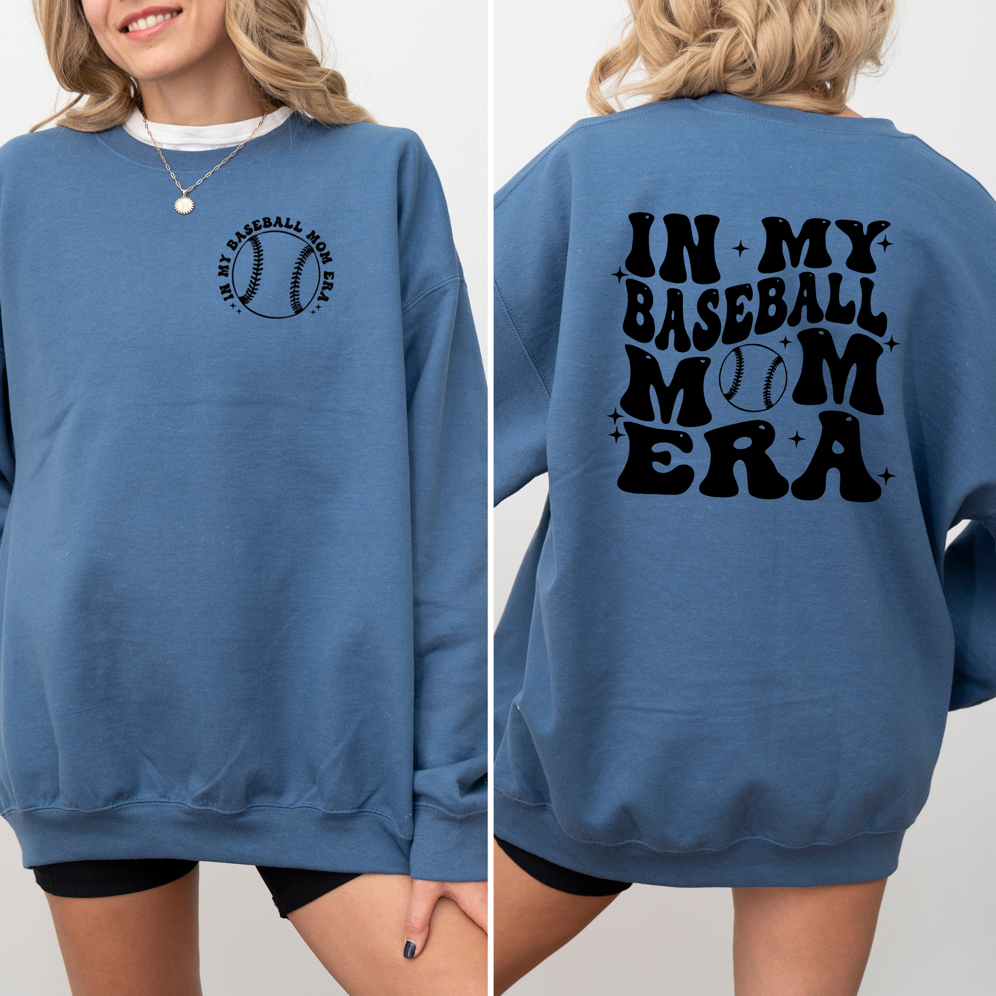 in my baseball mom era sweatshirt.  Baseball mom shirt.