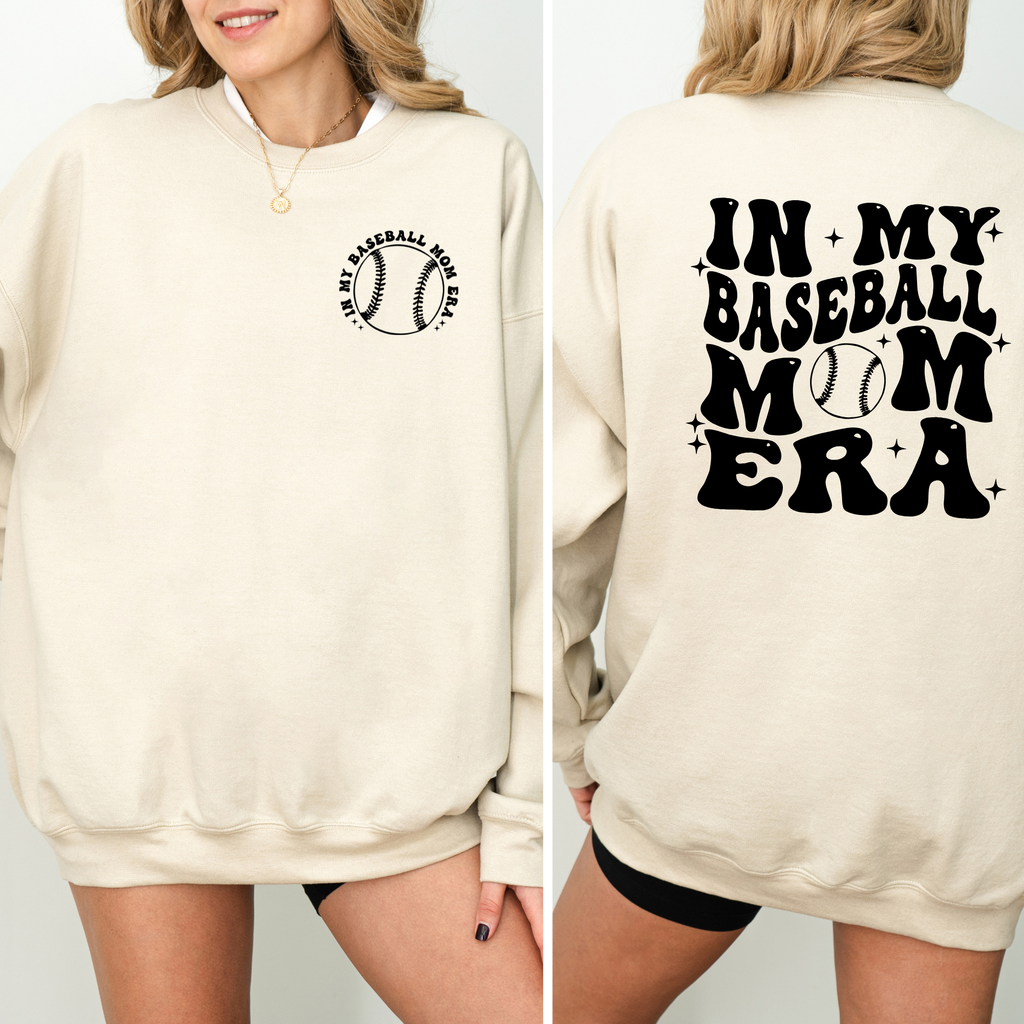 in my baseball mom era sweatshirt.  Baseball mom shirt.