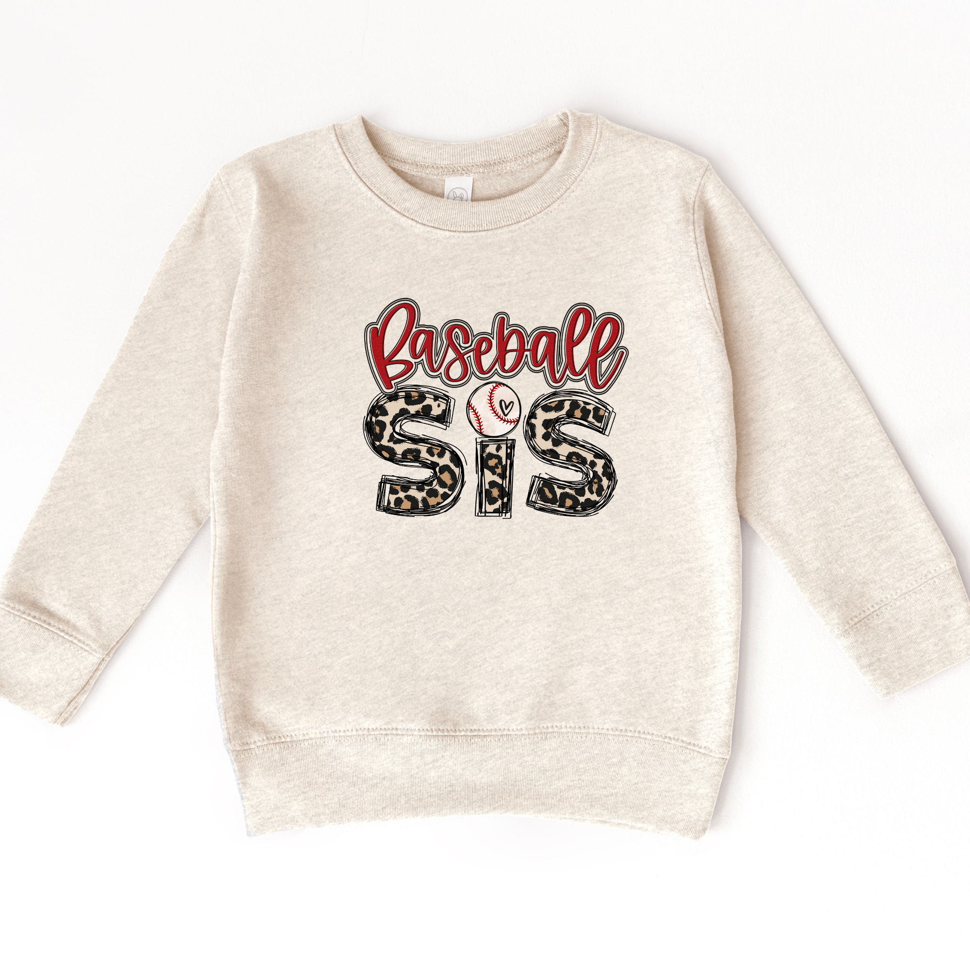 baseball sister sweatshirt with a leopard print design.