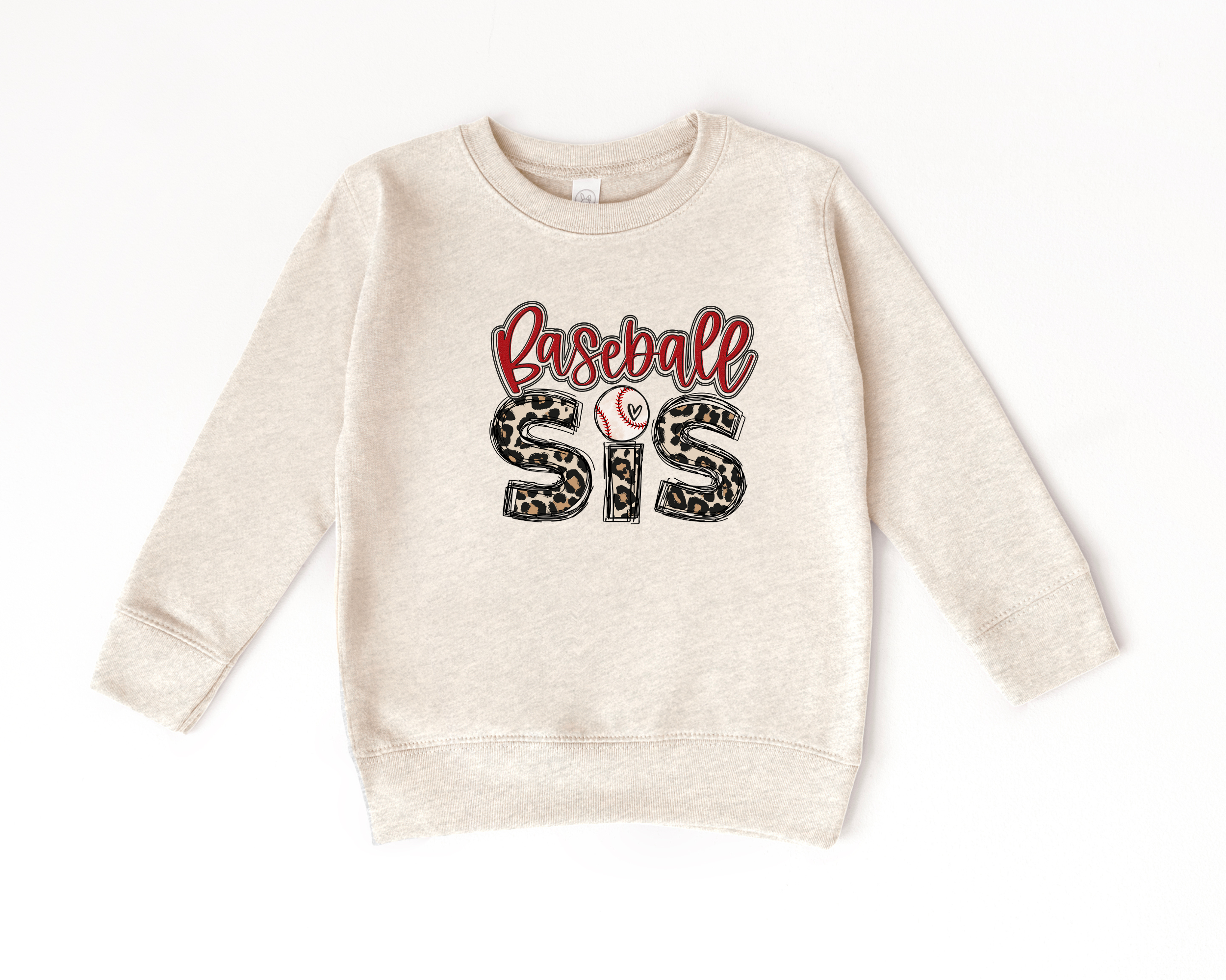 baseball sister sweatshirt with a leopard print design.