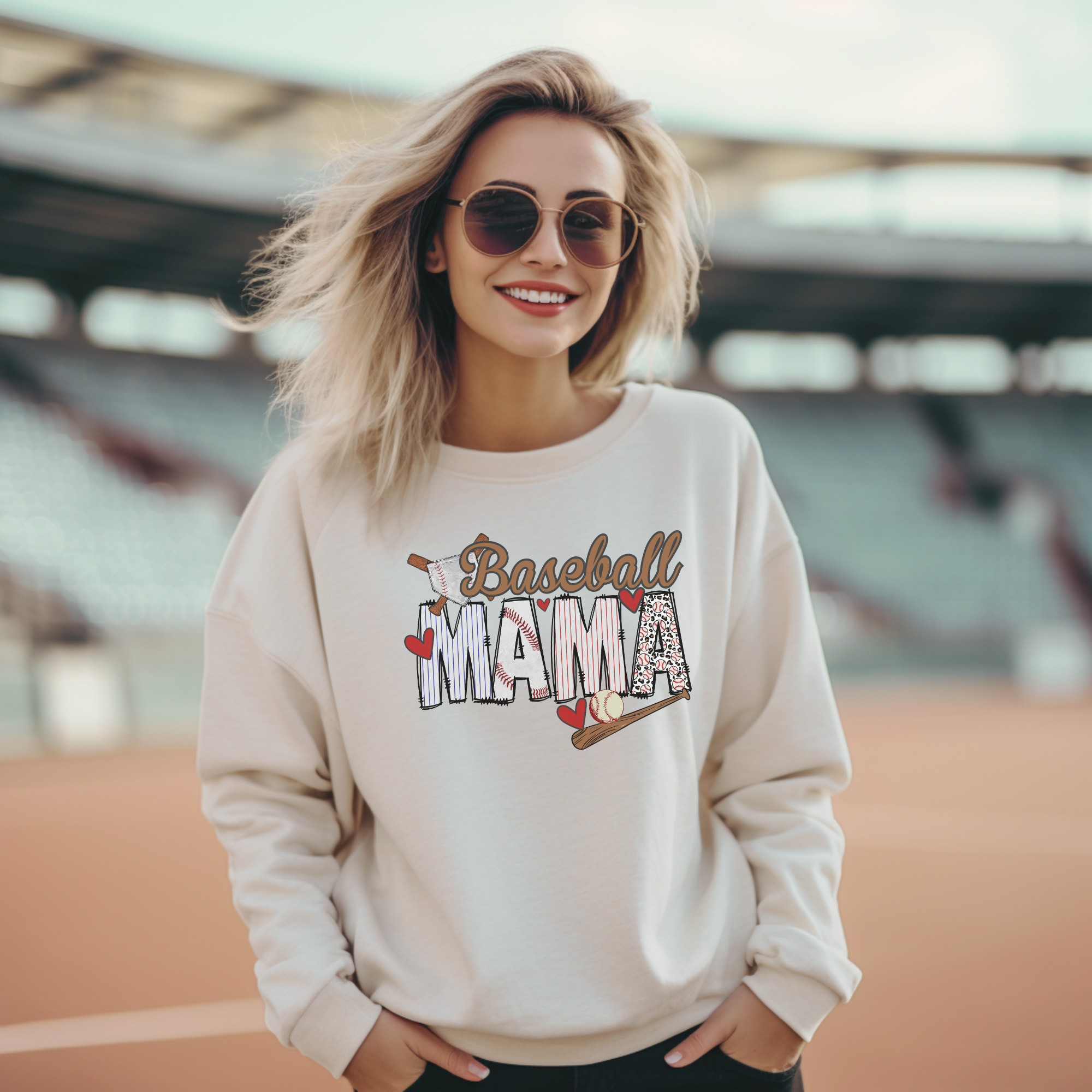 Baseball mama patterned-- adult sweatshirt