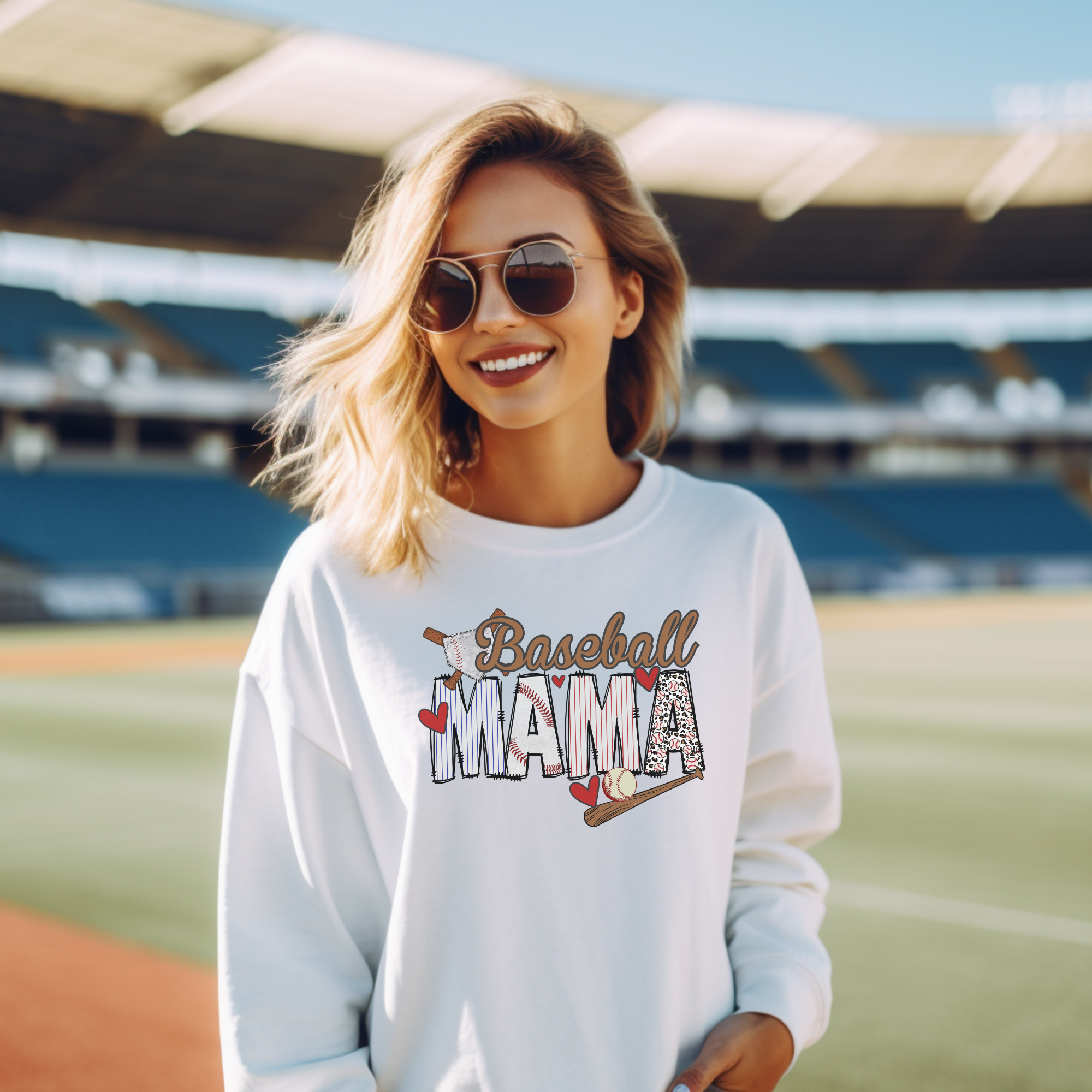 Baseball mama patterned-- adult sweatshirt