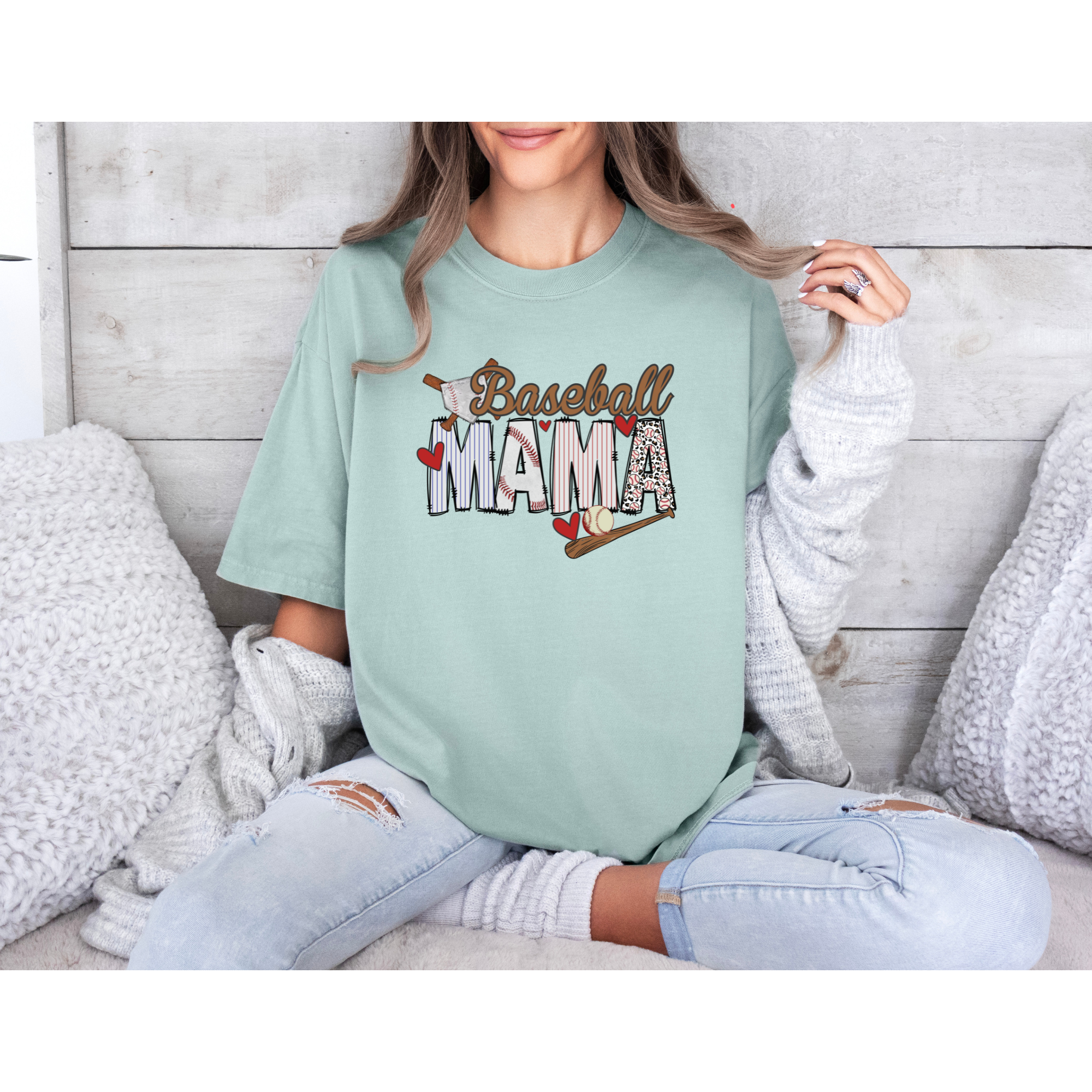 baseball mama tshirt in bay