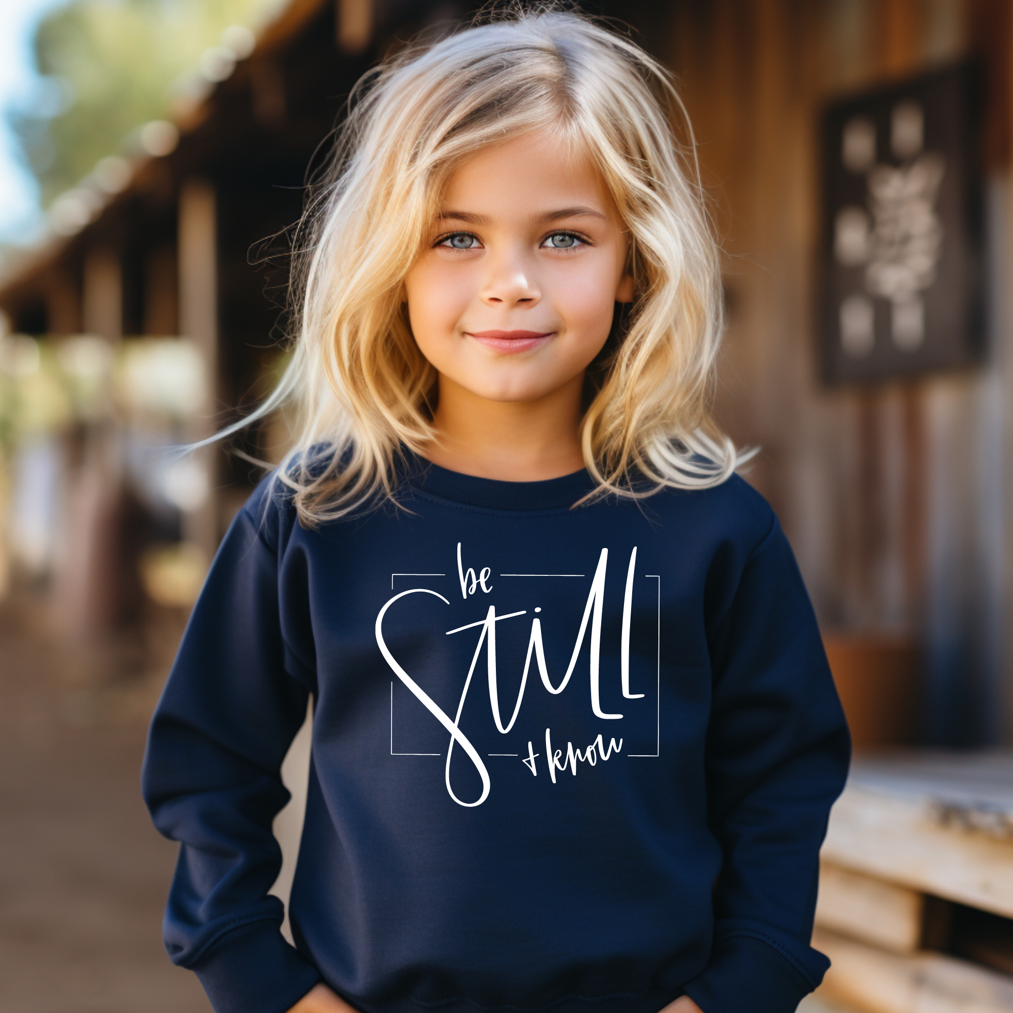 Be still and know kids christian sweatshirt for boys or girls.