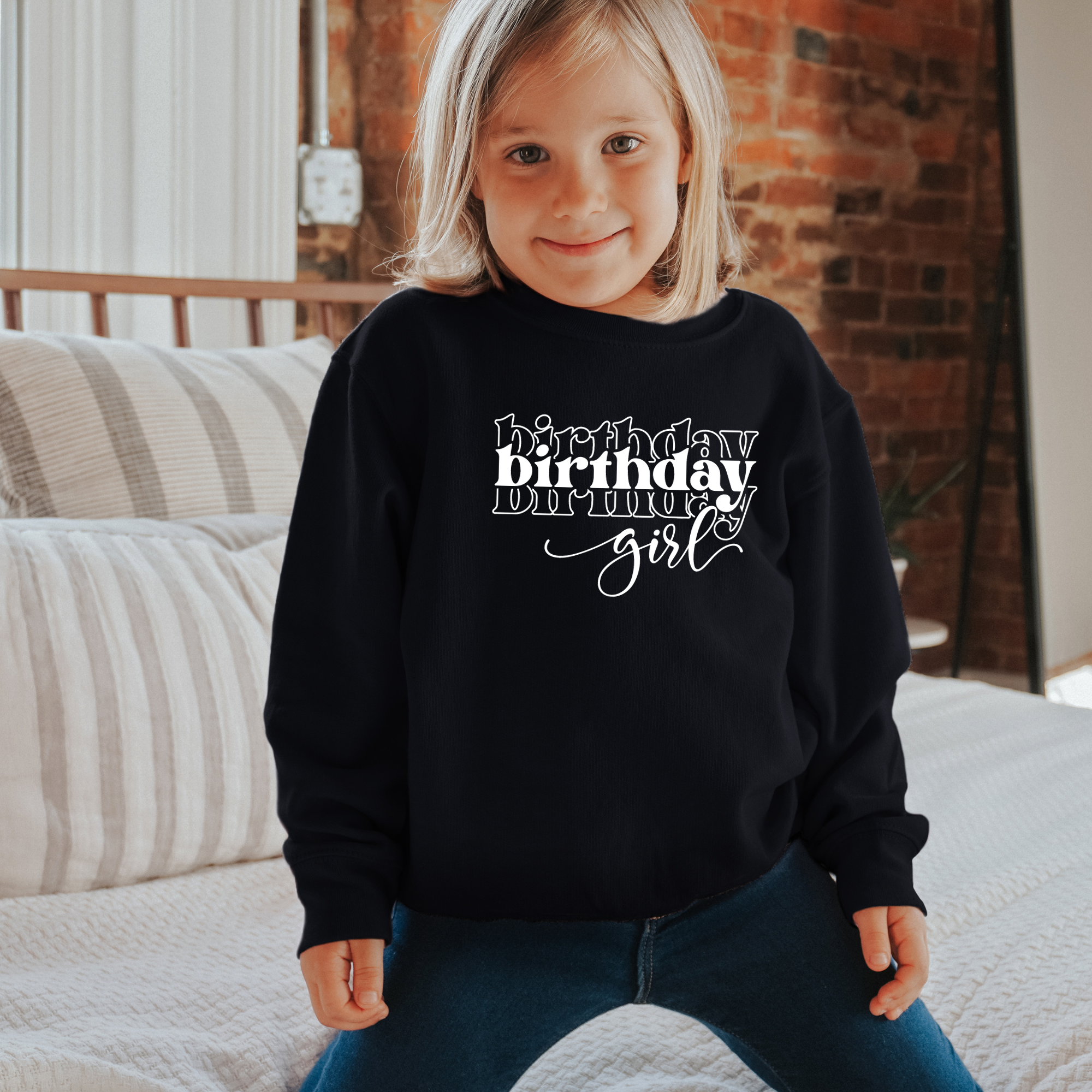 Birthday girl stacked -- kids sweatshirt
