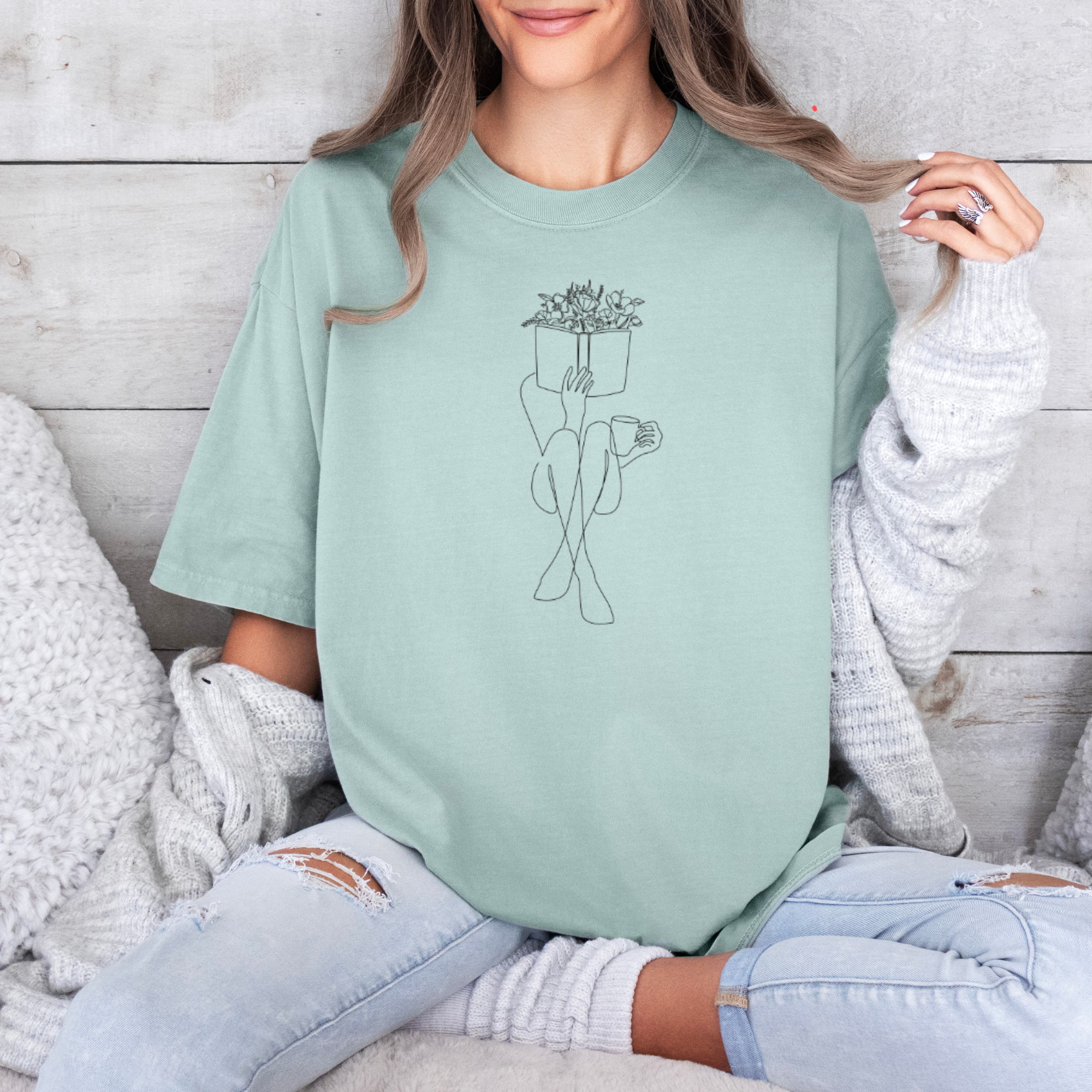 Bookish girl with coffee tshirt