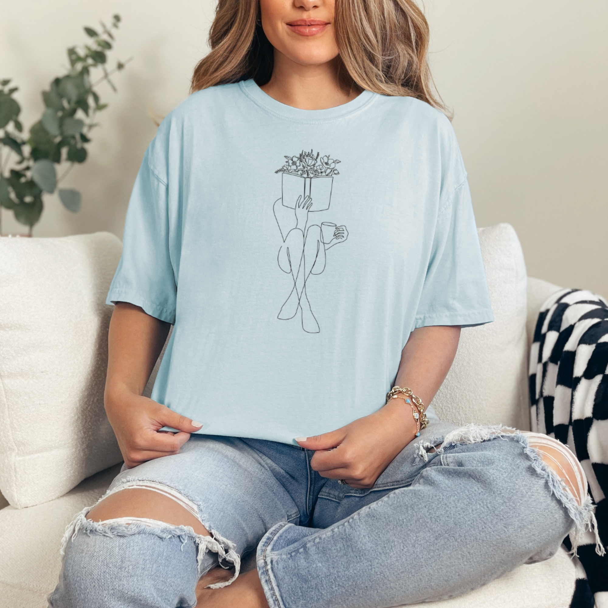 Bookish girl with coffee tshirt