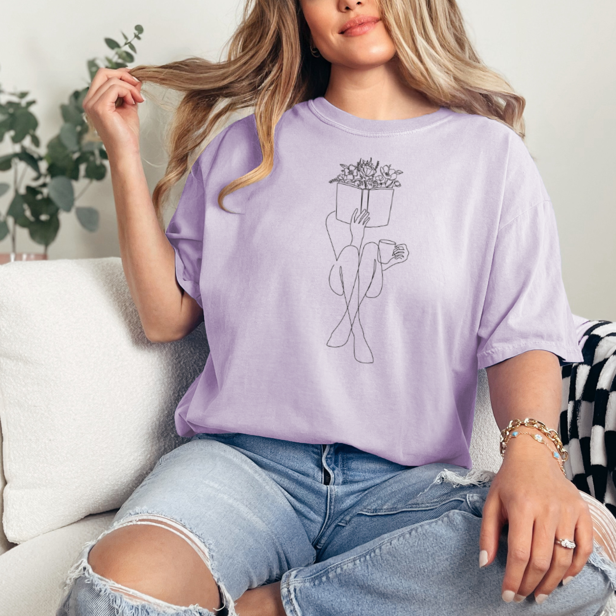 Bookish girl with coffee tshirt