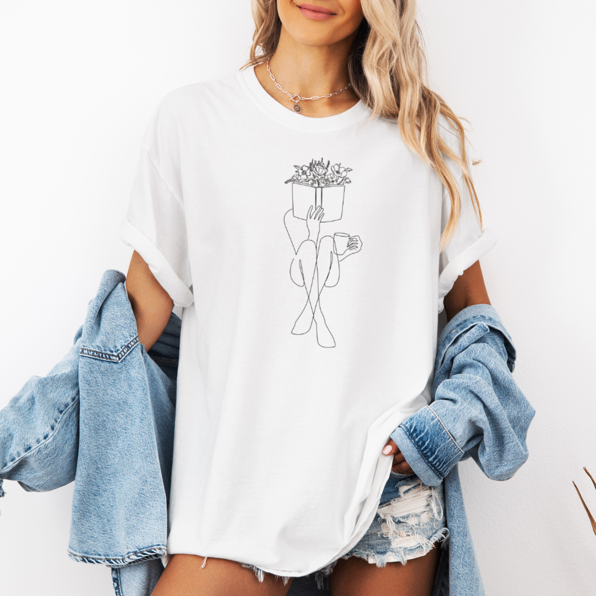 Bookish girl with coffee tshirt