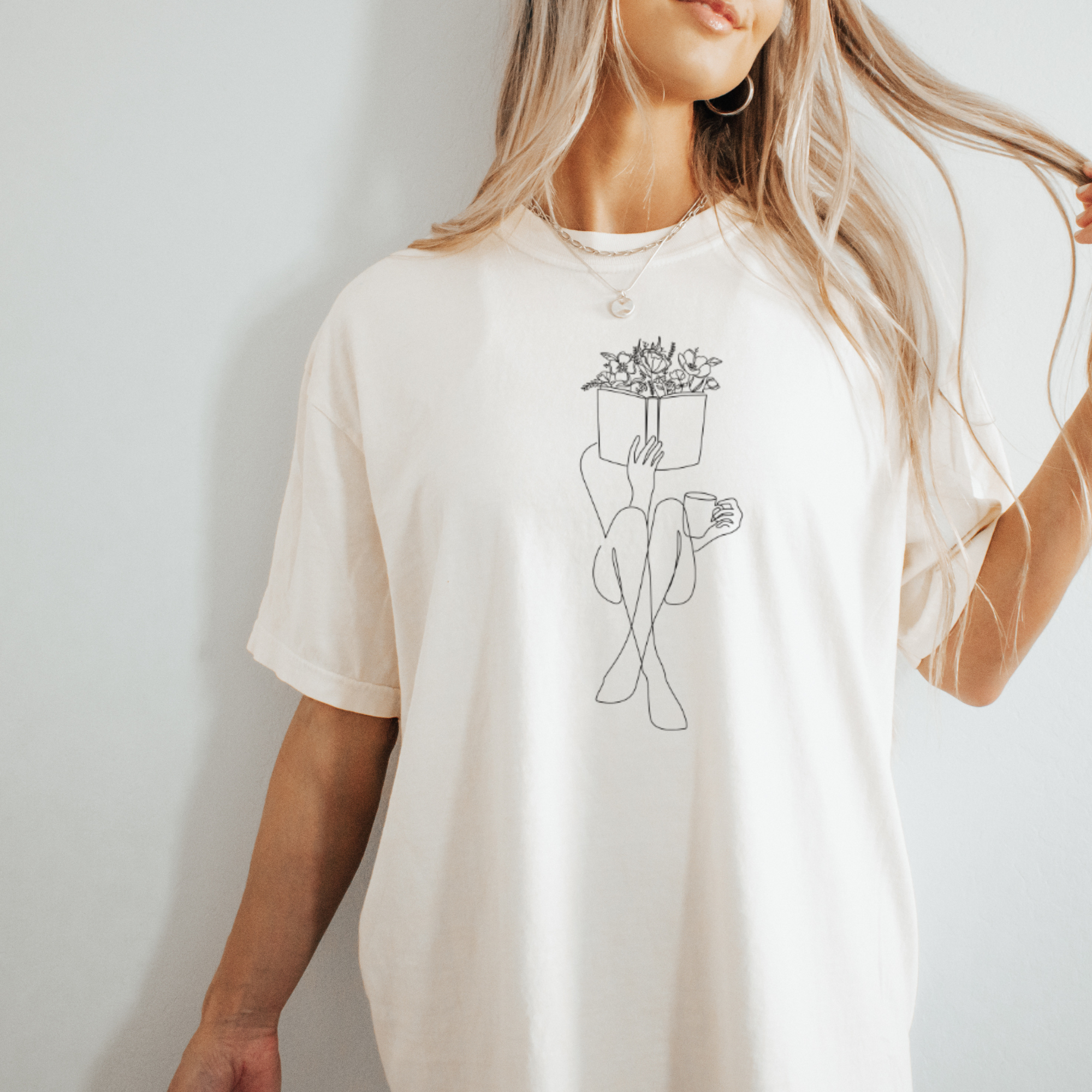 Bookish girl with coffee tshirt