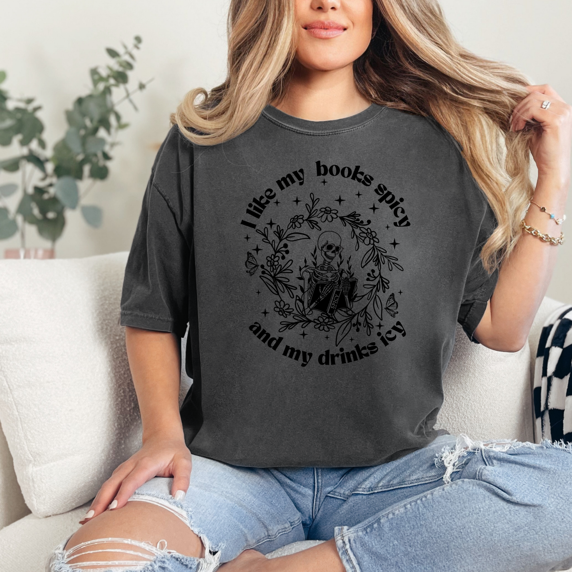 I like my books spicy and my drinks icy t-shirt | Bookish Shirt