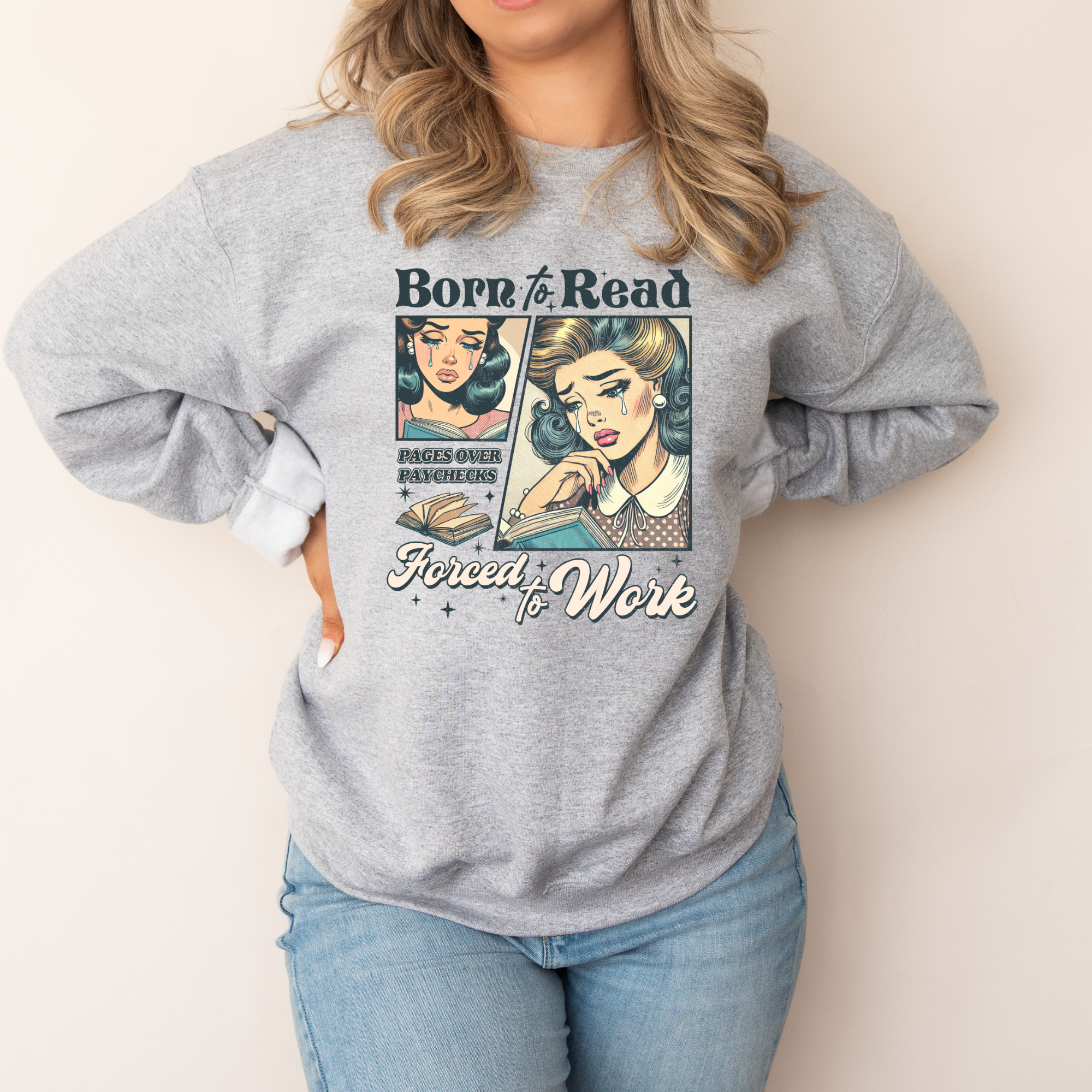 Born To Read Forced To Work Comic Book Sweatshirt | Bookish Sweatshirt
