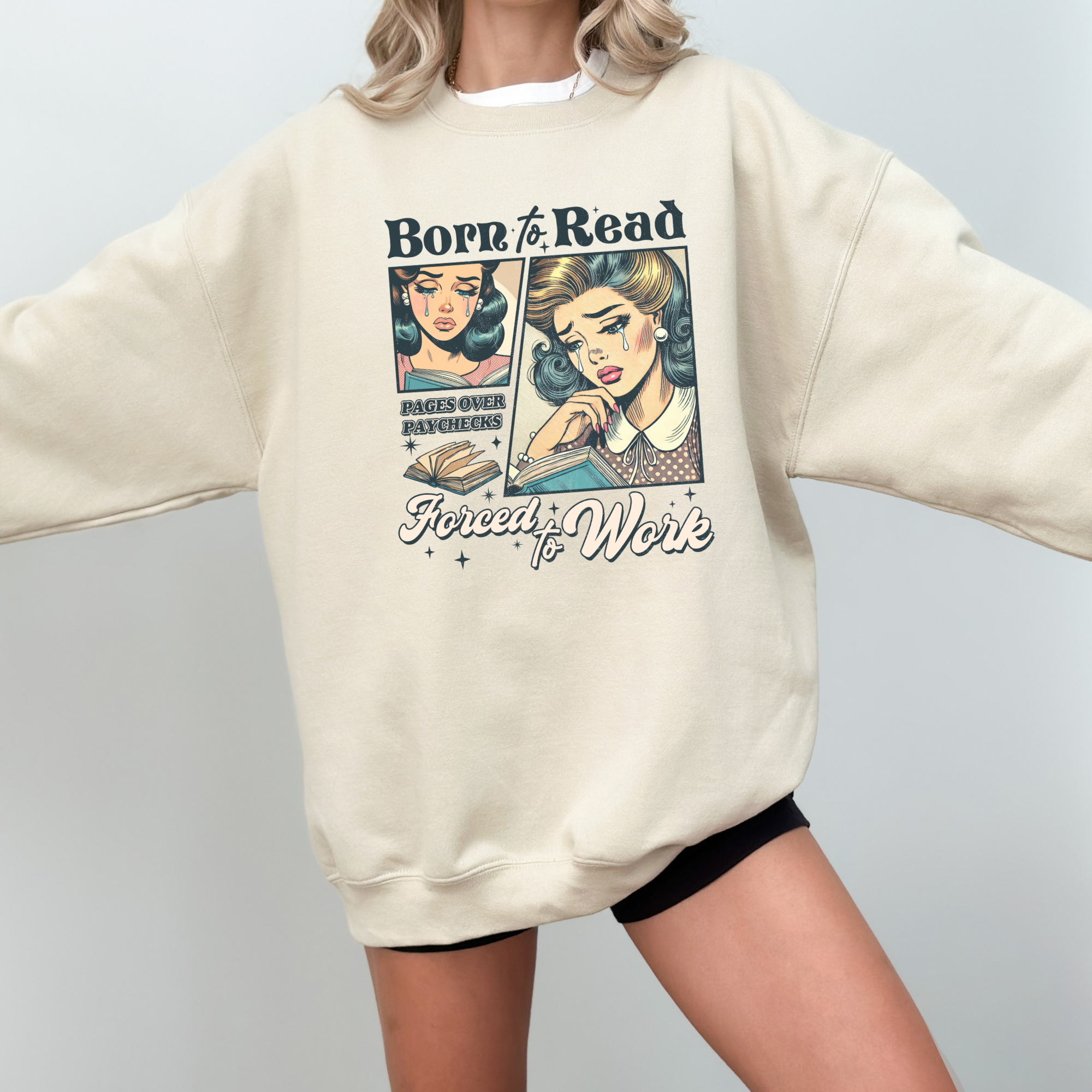 Born To Read Forced To Work Comic Book Sweatshirt | Bookish Sweatshirt
