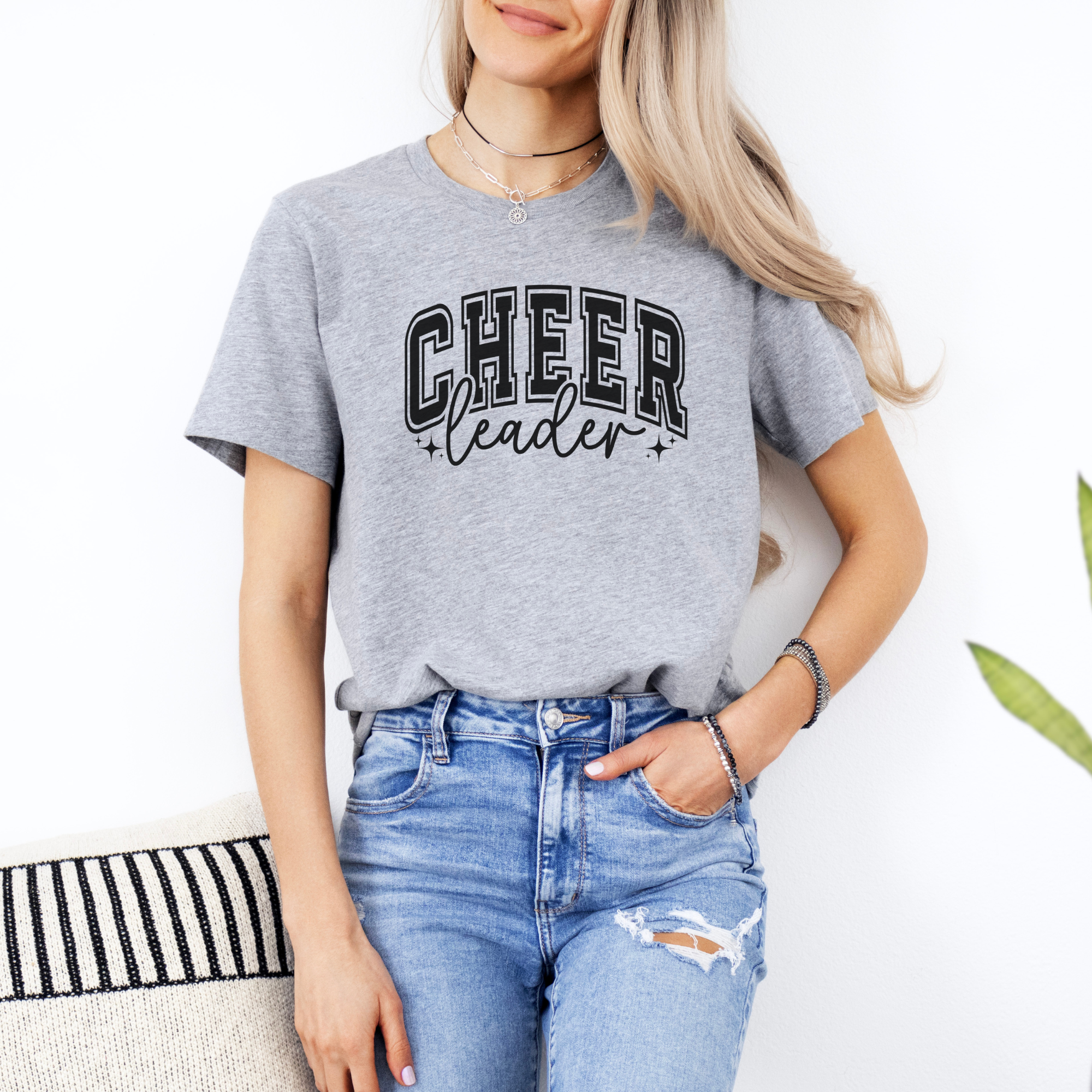 varsity college text cheerleader shirt in gray