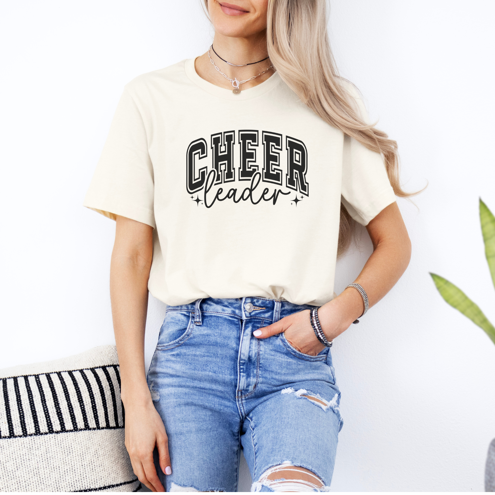 varsity college text cheerleader shirt in natural