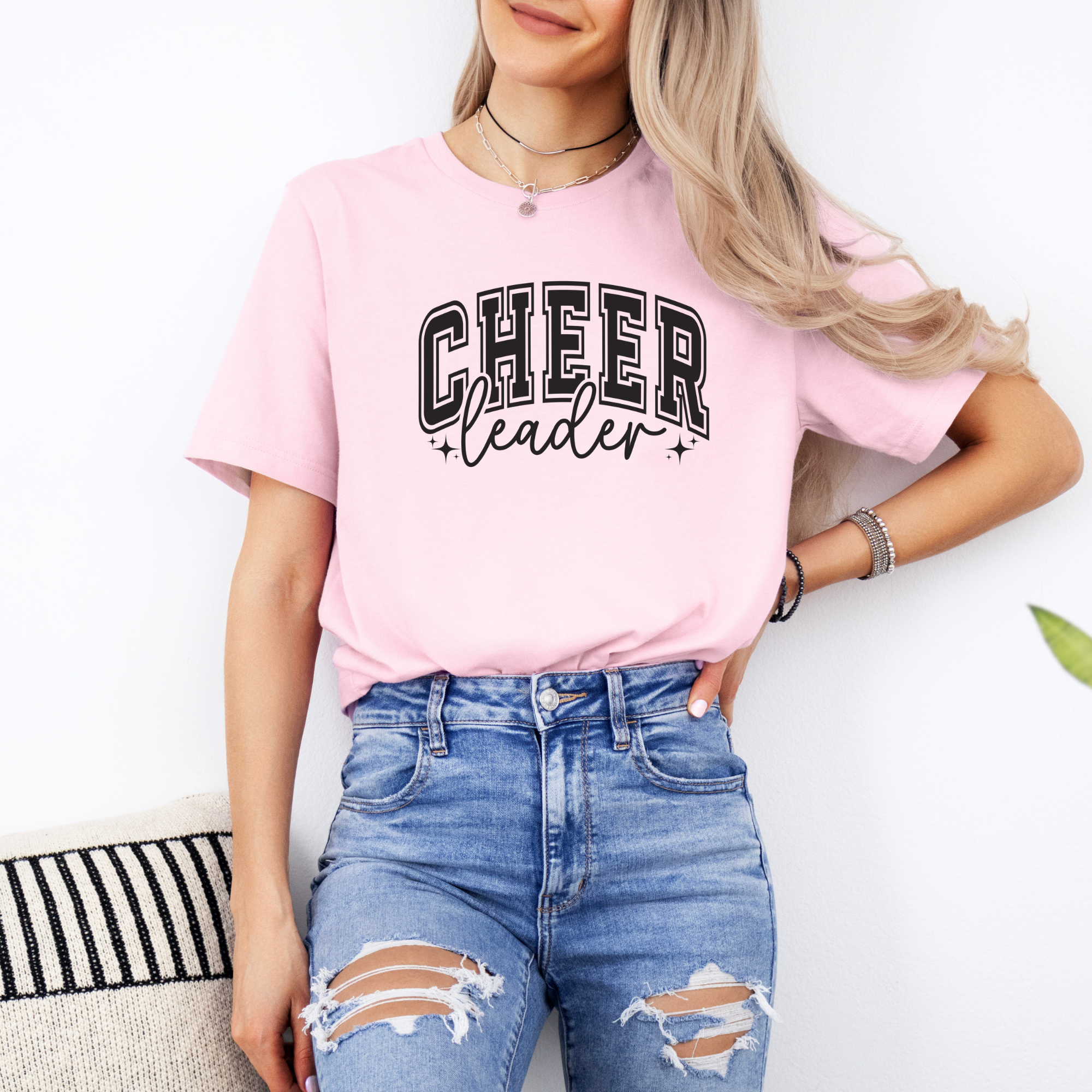 varsity college text cheerleader shirt in pink