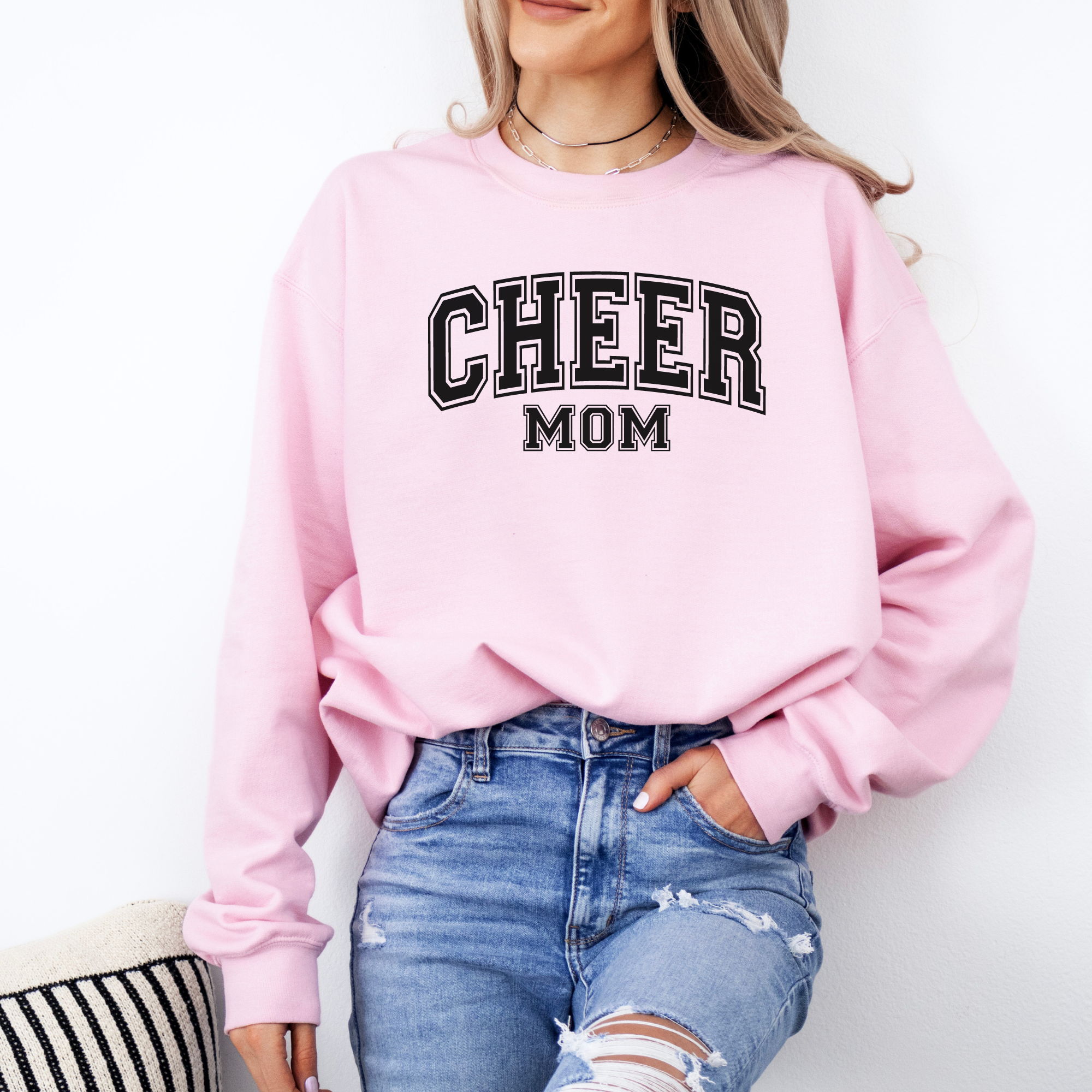 Cheer mom sweatshirt college text outline design