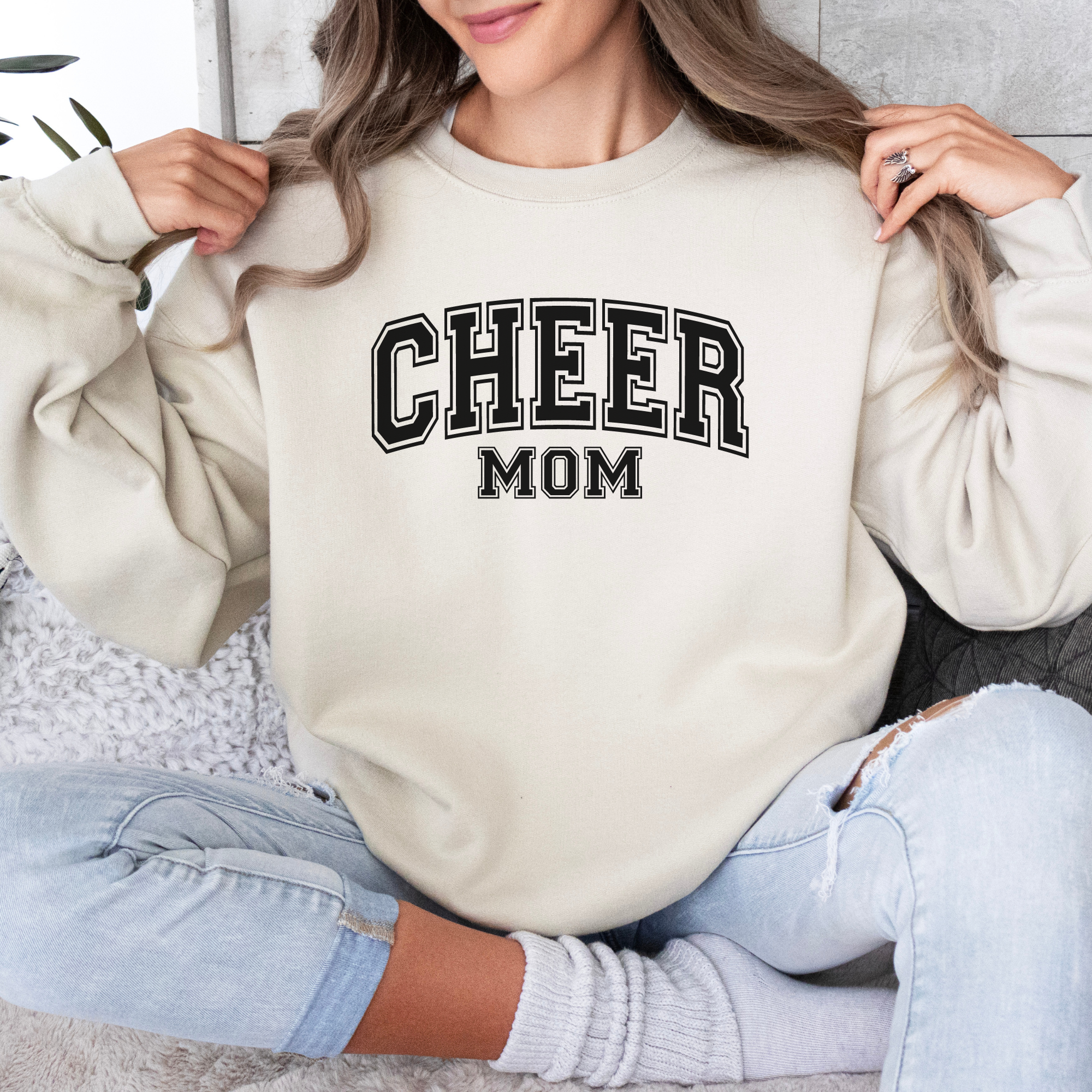 Cheer mom sweatshirt college text outline design