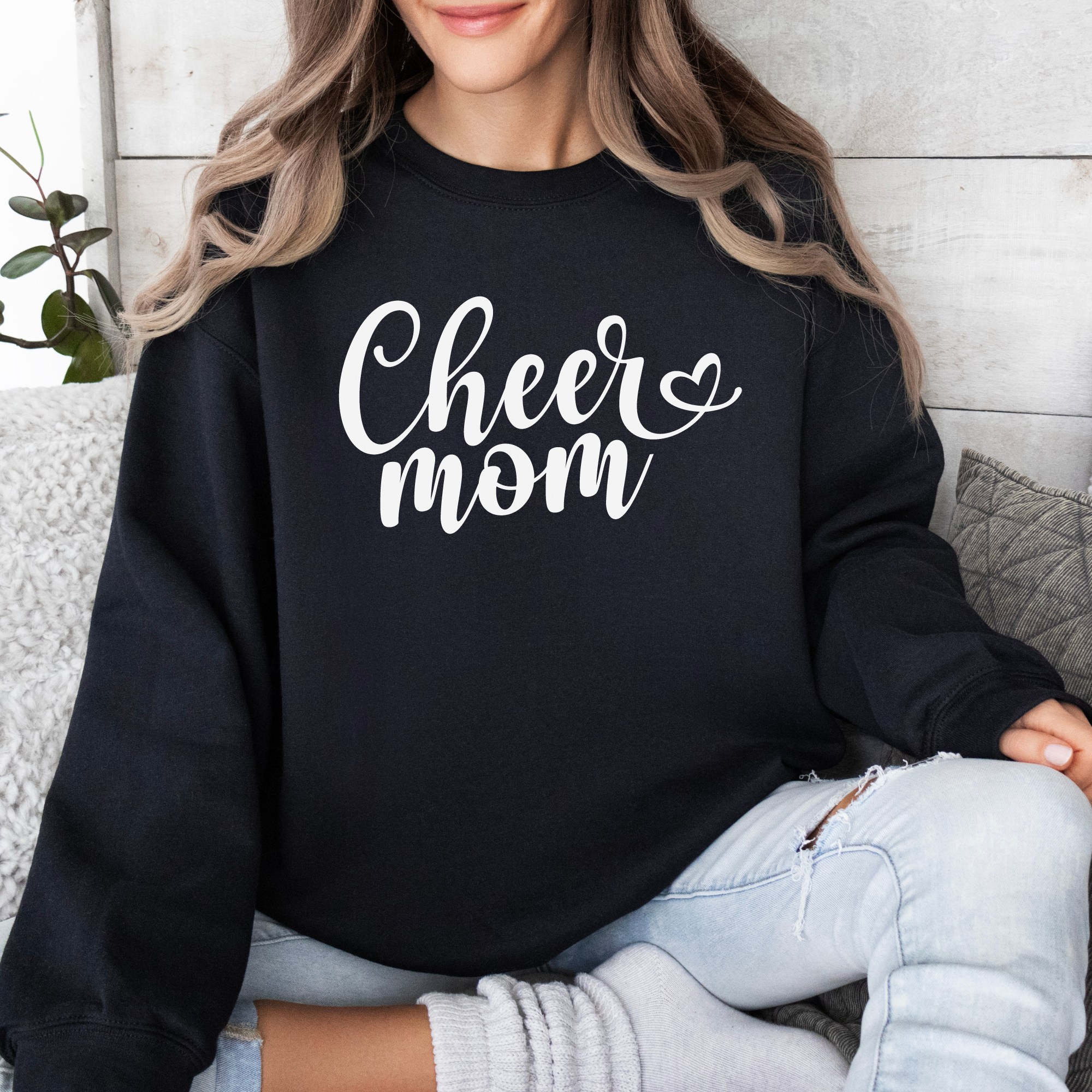 Cheer mom sweatshirt in a fun cursive font.