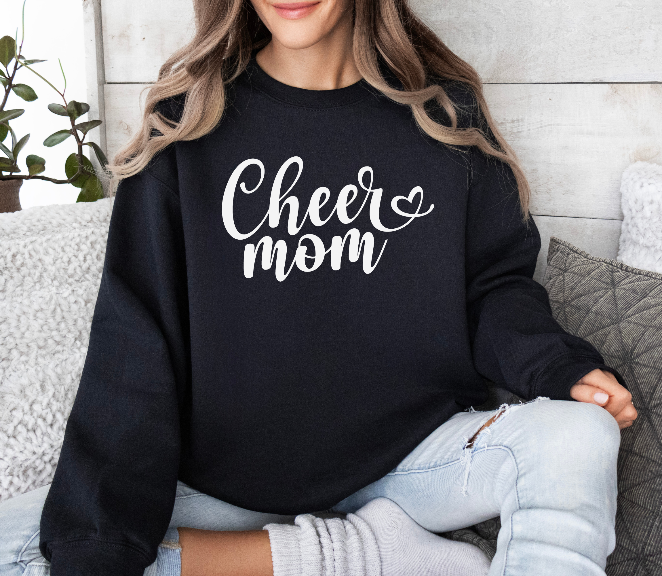 Cheer mom sweatshirt in a fun cursive font.