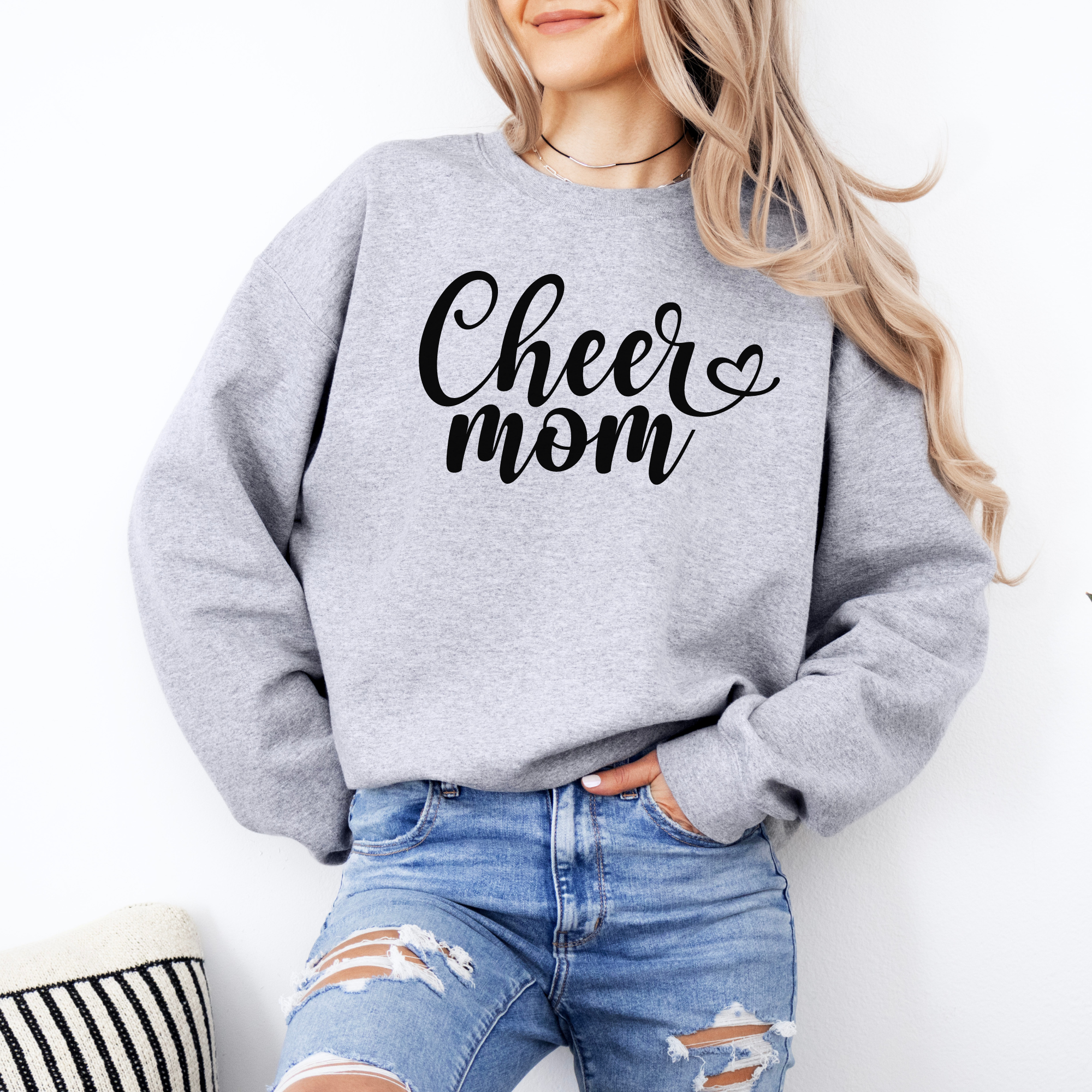 Cheer mom sweatshirt in a fun cursive font.